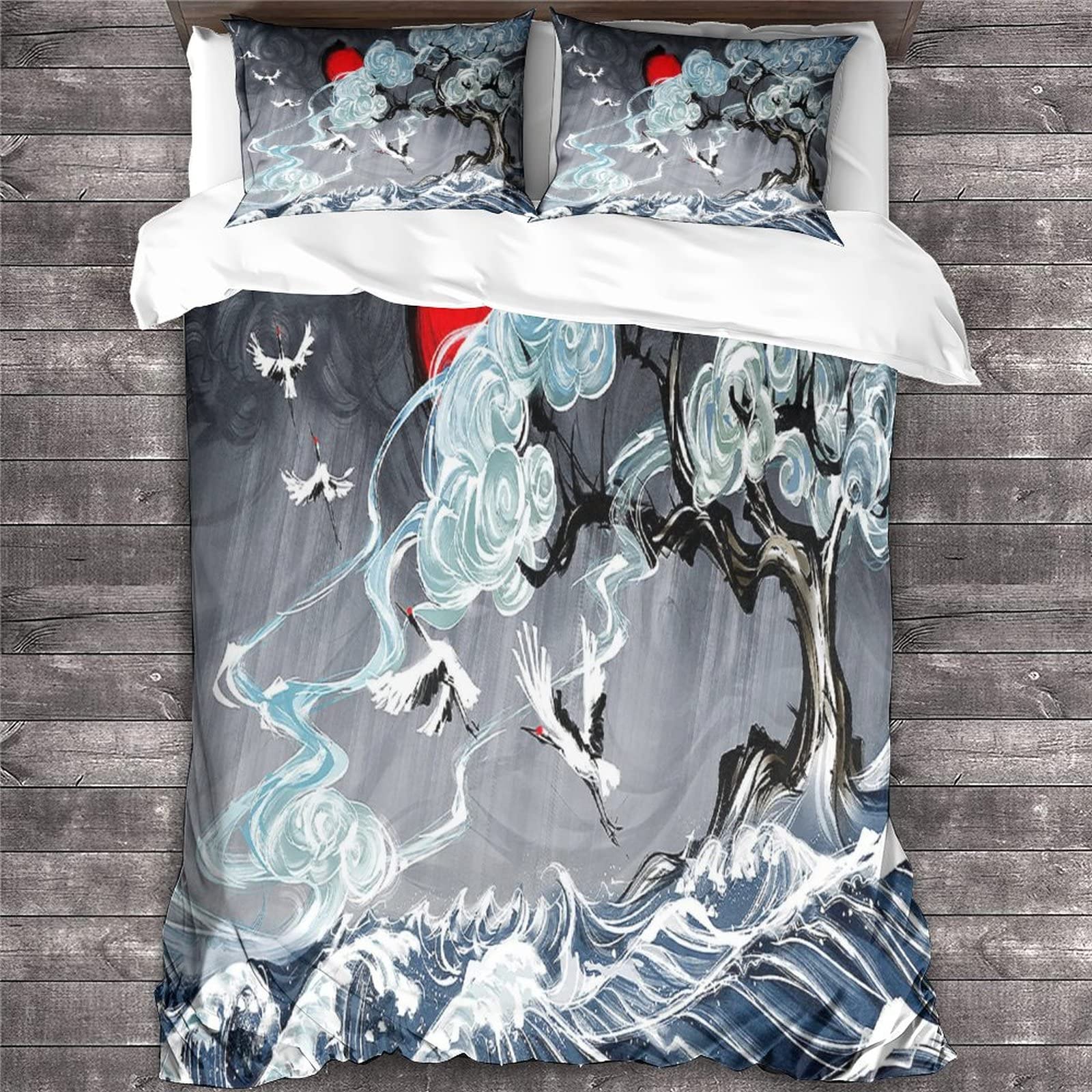 Copripiumino Stile Giapponese Ukiyo-e 3D - Set Biancheria King 220x240cm Con Federe