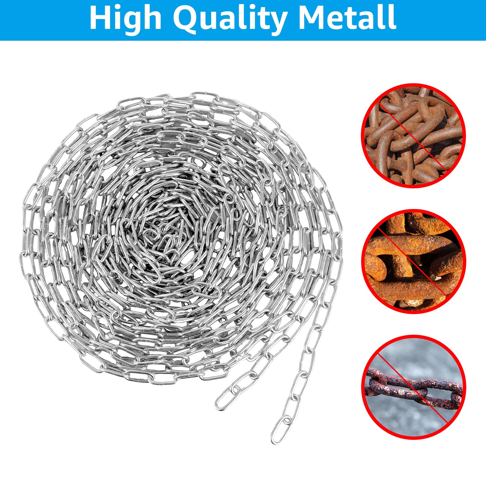 Chaine Acier, 15 m x 3 mm Chainette Metal, Starke de Chaîne, Chaine Chien pour Plantes Suspendues und Corde à Linge