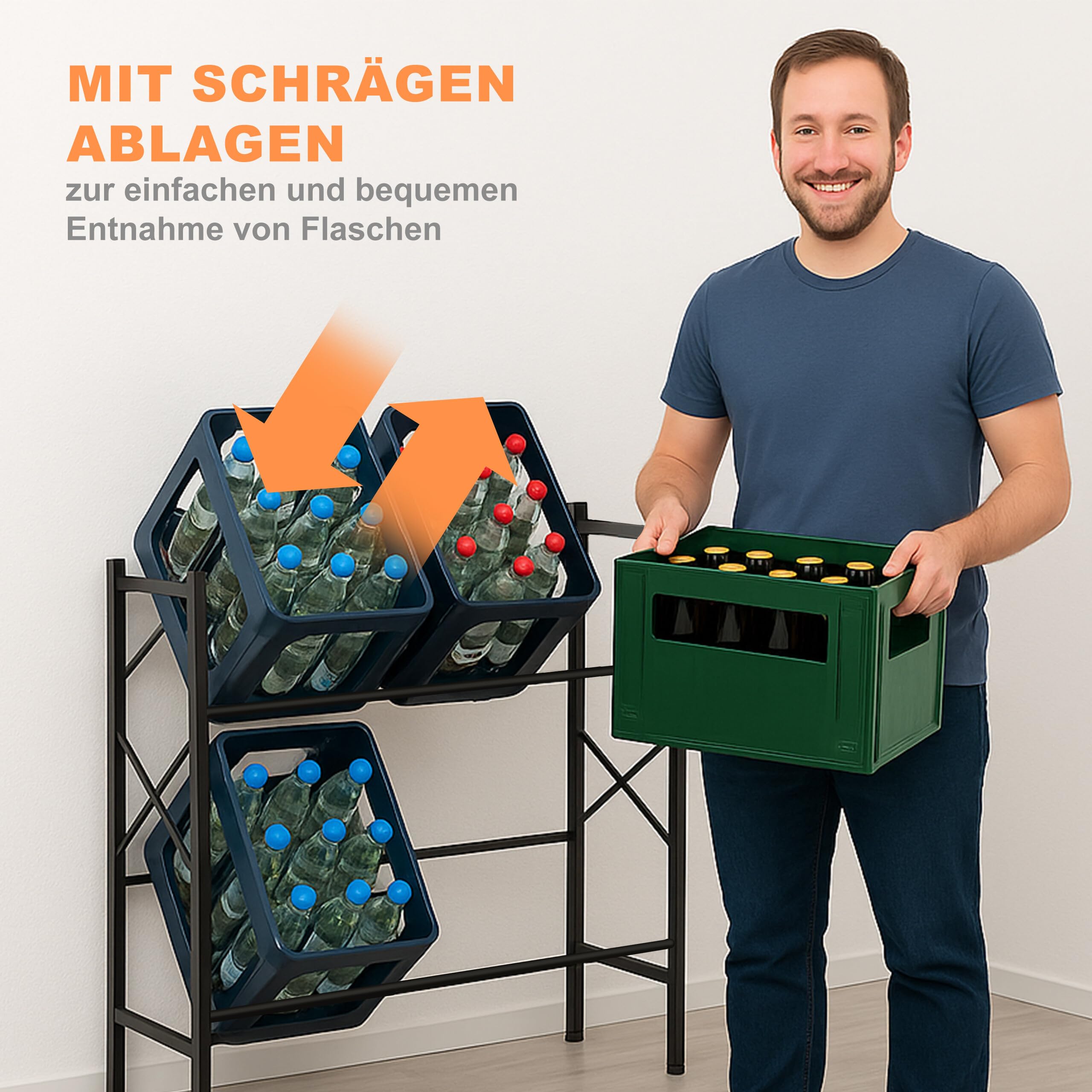 Relaxdays Getränkekistenregal, HxBxT: 80x104x32 cm, 300 kg, 6 Kisten, Stahl, Getränkekistenständer, Kistenregal, schwarz