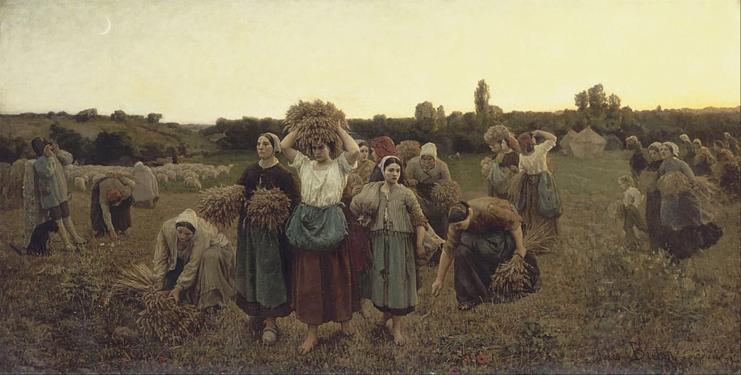 ARTXLXXBN Famous Painting Canvas Artwork Graffiti Print Calling in the Gleaners by Jules Breton Portrait Canvas Image for Home Decor 60x90cm