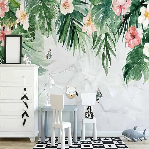 Mural de pared con diseño de hojas de palma calcomanías de pared autoadhesivas de flores papel grande para sala de estar dormitorio habitación de