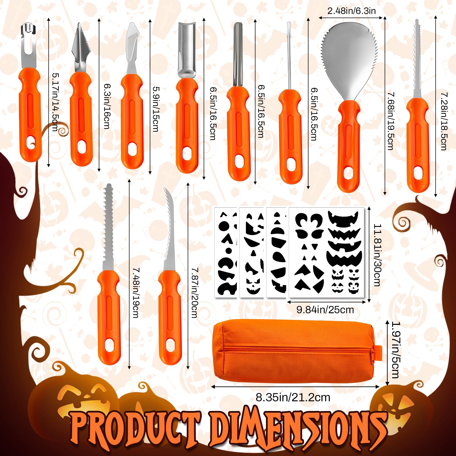 Kit De Tallado De Calabaza,Acero Inoxidable Kit De Tallado De Calabaza,Tallado De Calabaza De Halloween,Herramientas Profesionales De Acero Inoxidable Resistentes Con Funda De Transporte