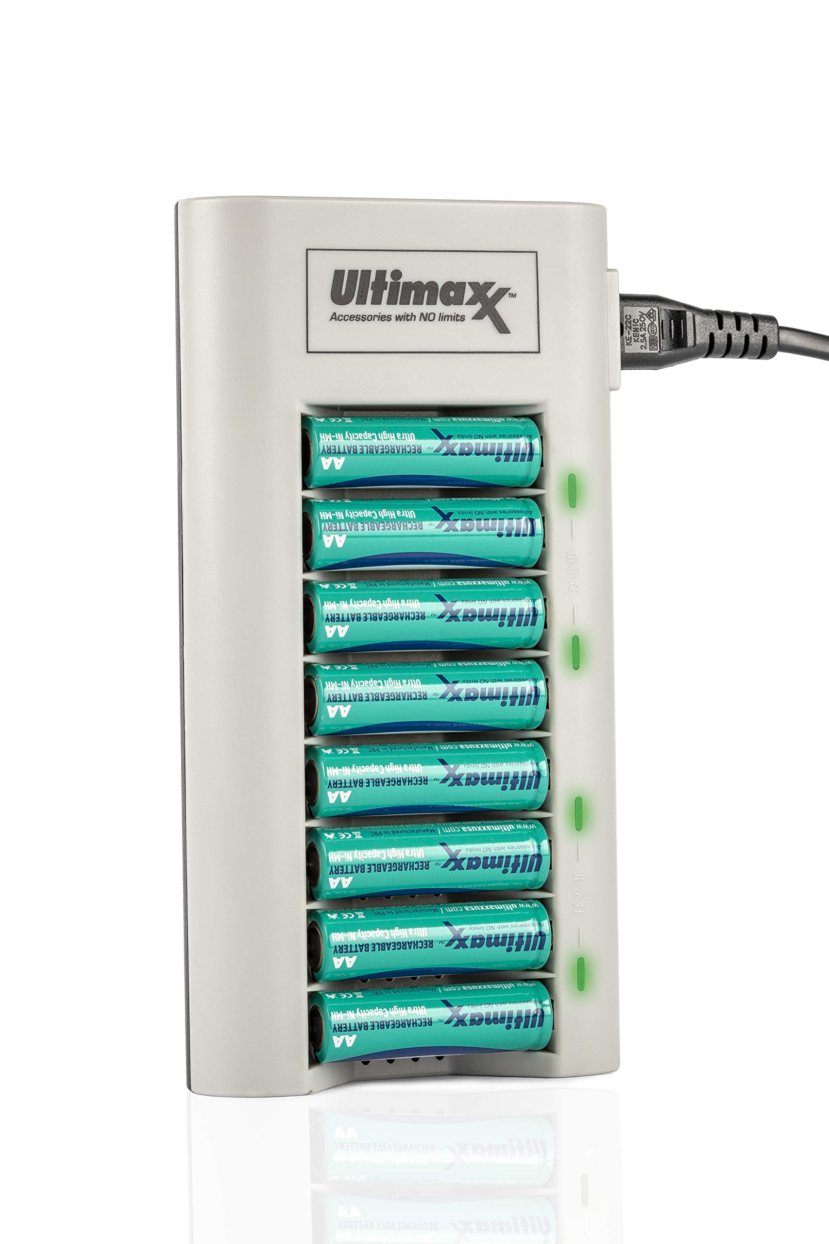 Ultimaxx 8 AA 3150mAh Ni-MH/Ni-CD Rechargeable Batteries + Rapid Battery Charger