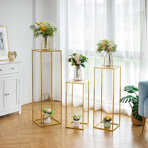 Miniatura 3 de Centros de mesa de boda para mesas, 3 piezas de 23.631.539.4 pulgadas, soporte de flores doradas con panel acrílico, jarrones altos para centros de