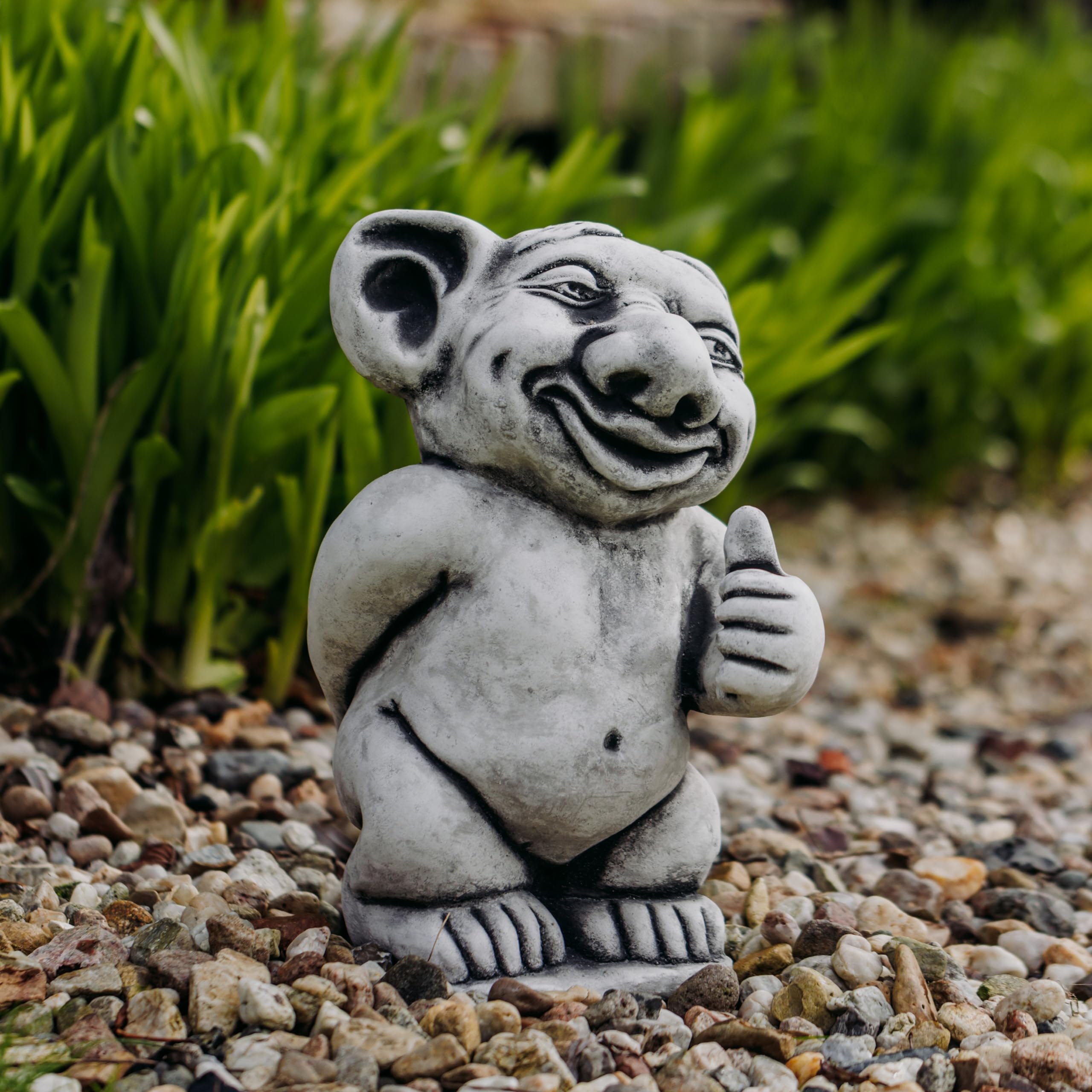 gartendekoparadies.de Massive Steinfigur XXL Troll Alles Prima! H. 37 cm, 16 kg Gnom Wichtel Kobold aus Steinguss Frostsicher Grau