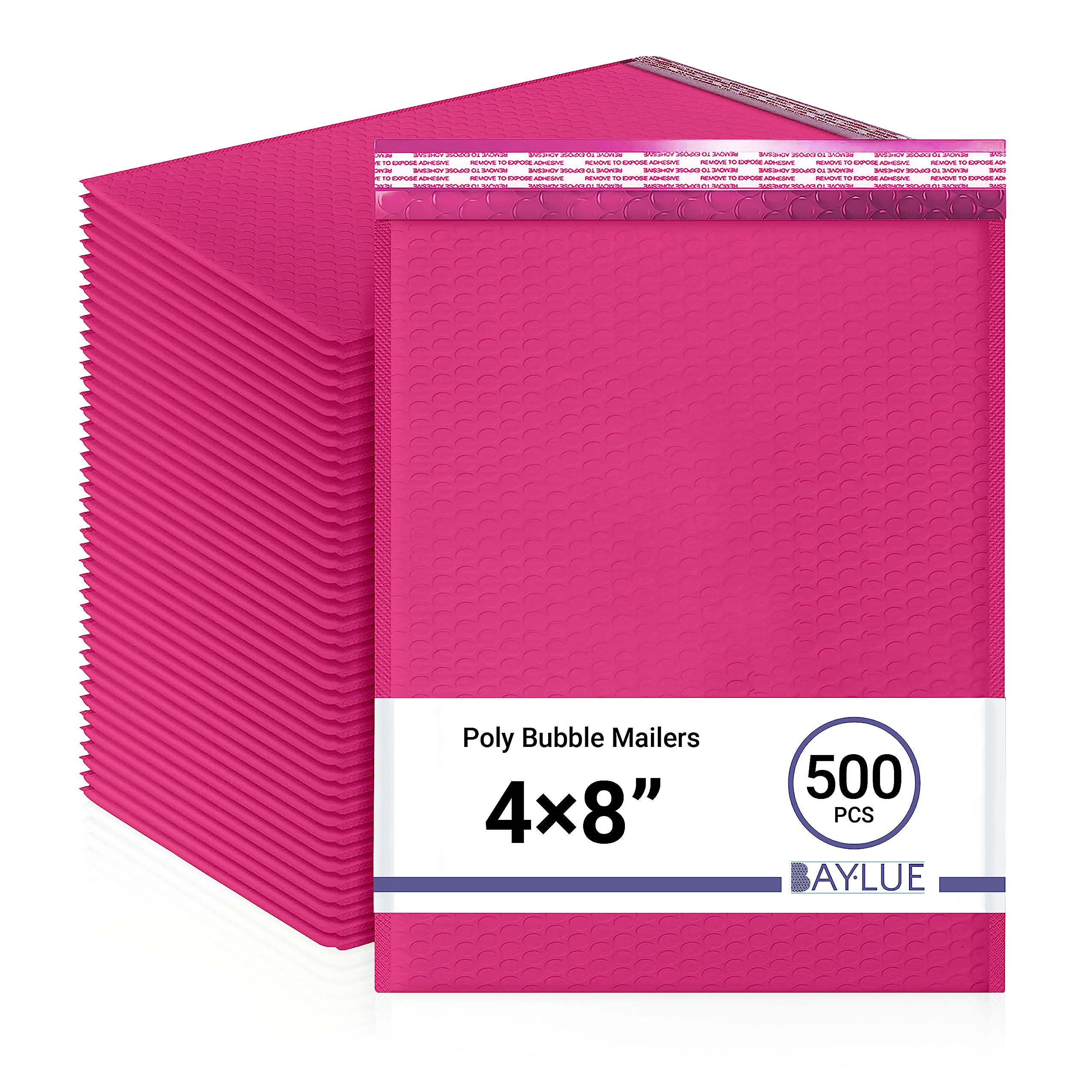 Hot Pink Small Poly Bubble Mailers 4x8 inch #000 | Self Seal Padded Envelopes | Cushioned Bubble Mailer | WaterProof trading card sports card |