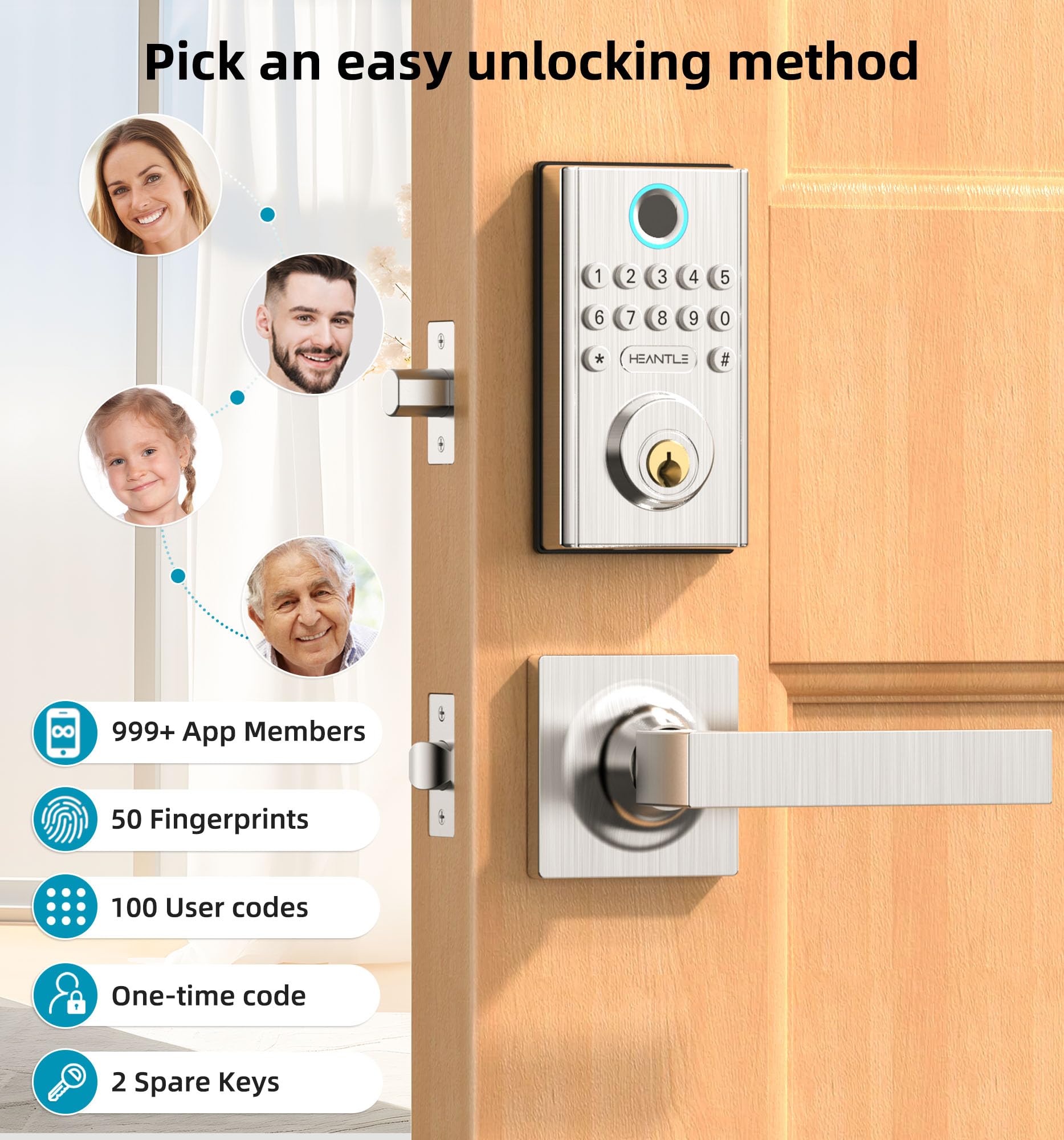 Snapklik.com : WiFi Keyless Entry Door Lock - HEANTLE Smart Lock Handle Set