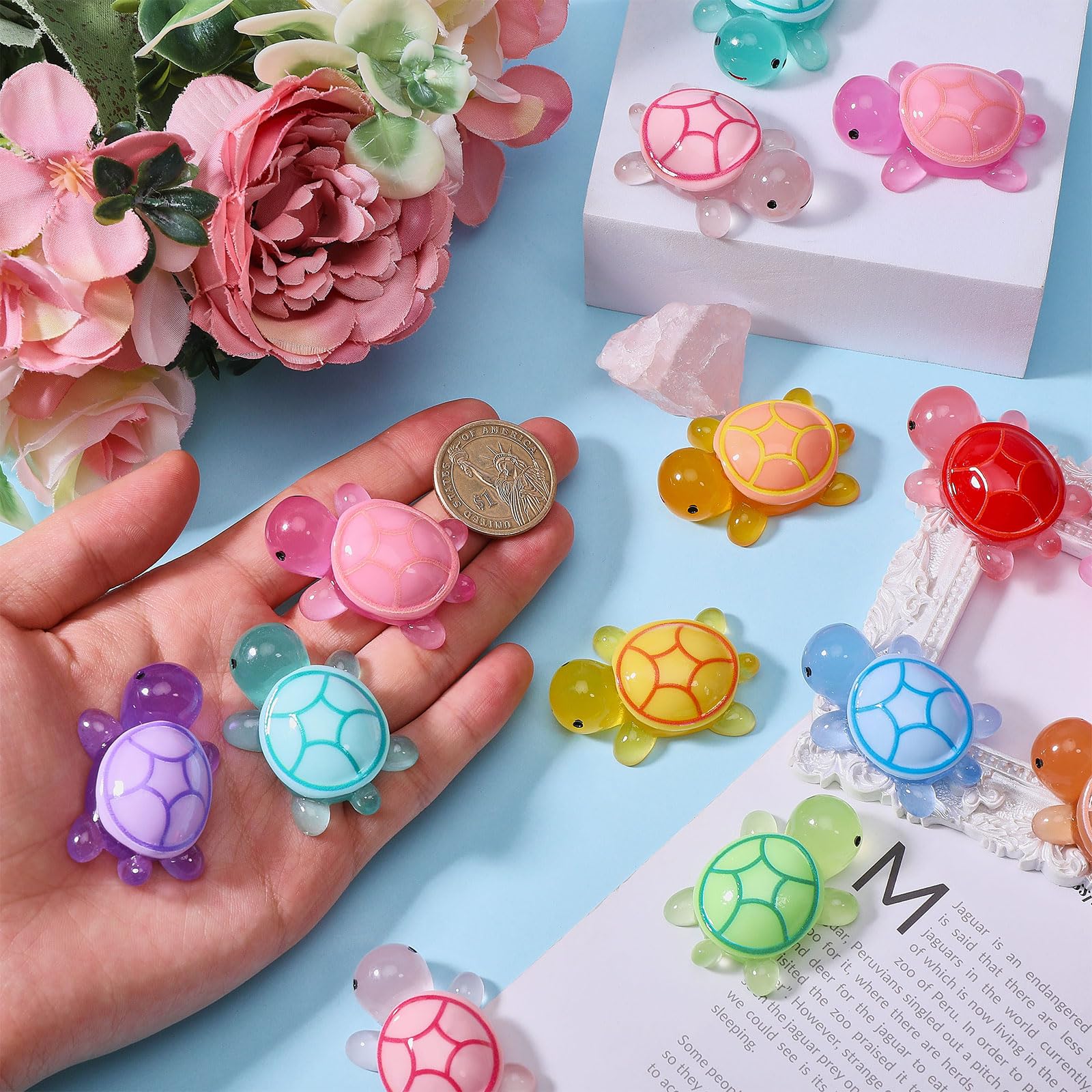 FREEBLOSS 50Pcs Luminous Mini Turtles Medium Glow in The Dark 3D Resin Turtles Resin Animals Figurine 5 Colors Turtle Decorations Plastic Animals Miniature Turtles to Hide - Image 3