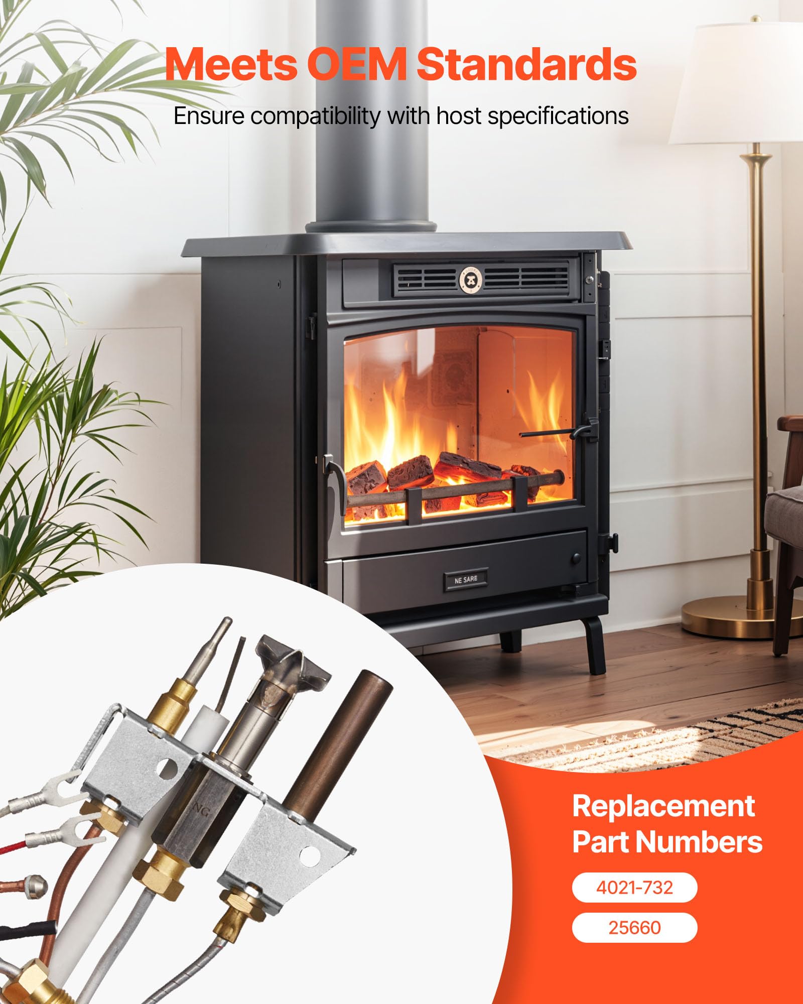 VEVOR Gruppo Pilota a Gas, OE 4021-732, per Camino 25660, Ricambio per Accensione a Gas Naturale con Tubo Pilota, Termocoppia, Termopila, Cavi, Compatibile con i Modelli Heatilator