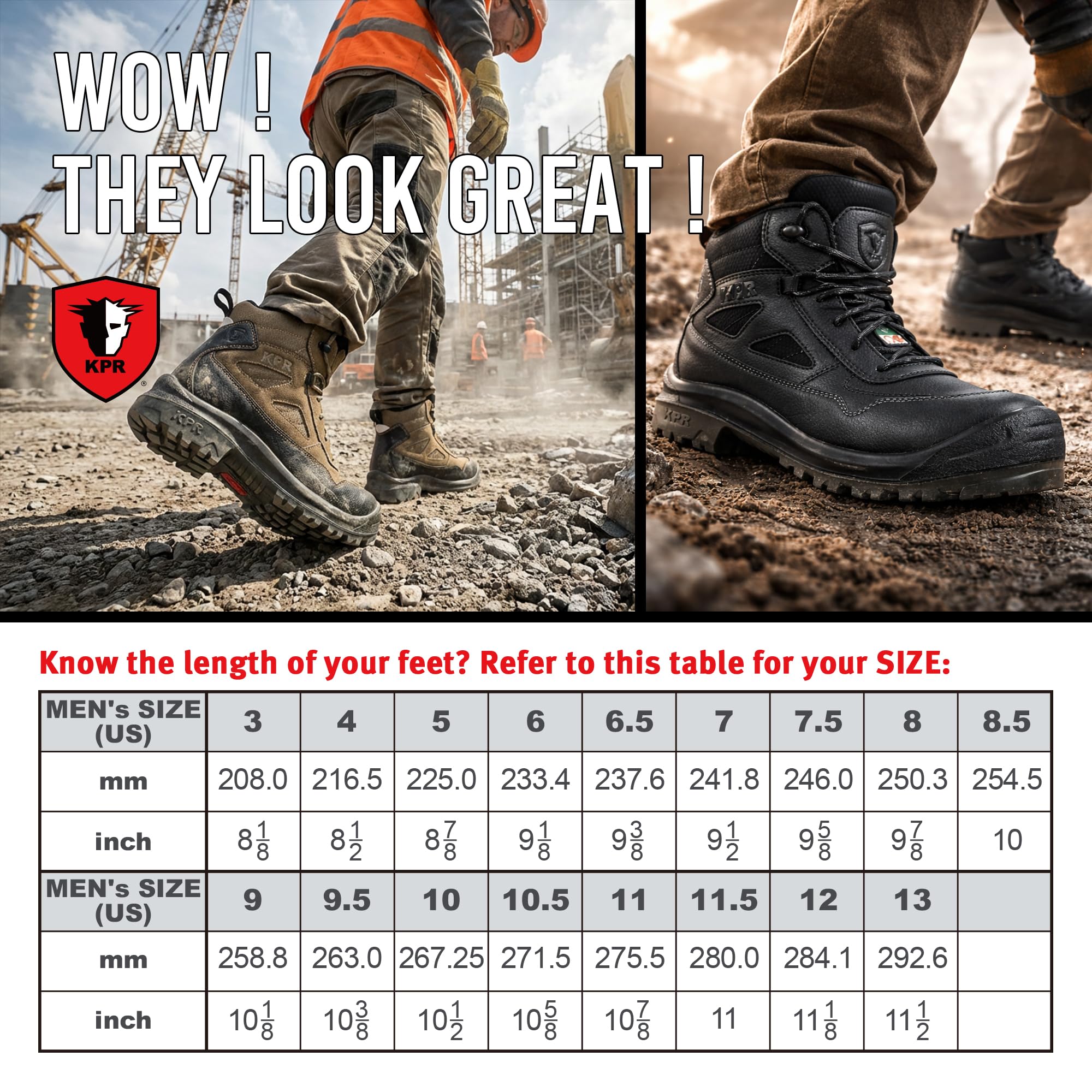 KPR Mens Work Composite Steel Toe Boots CSA Approved Waterproof Safety Shoes 6" - ESR Oil, Slip, Heat, Puncture Resistant - 5