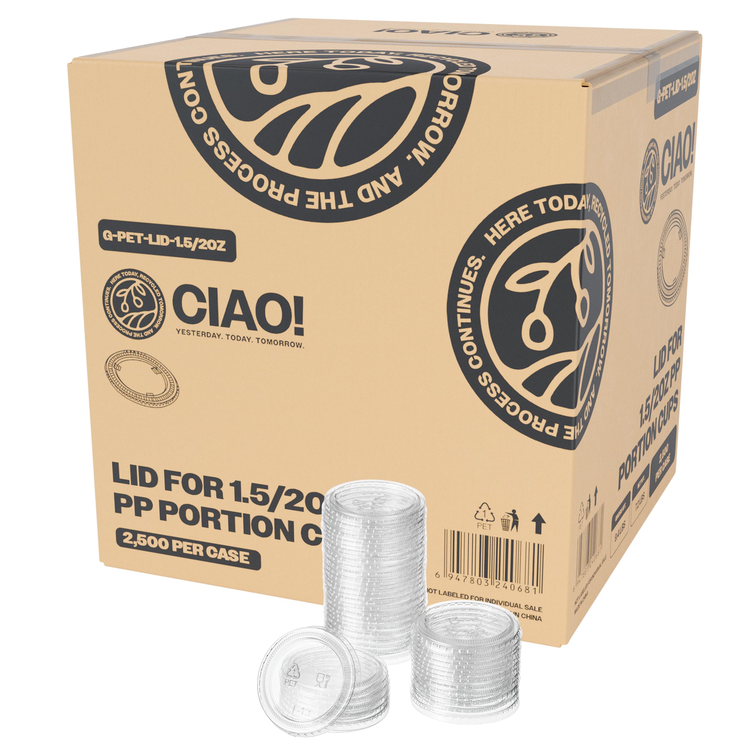 CIAO! Ultra Clear PET Portion Cup Lids, 62mm, Fits CIAO! 1.5 &amp; 2 oz Portion Cups, Case of 2,500