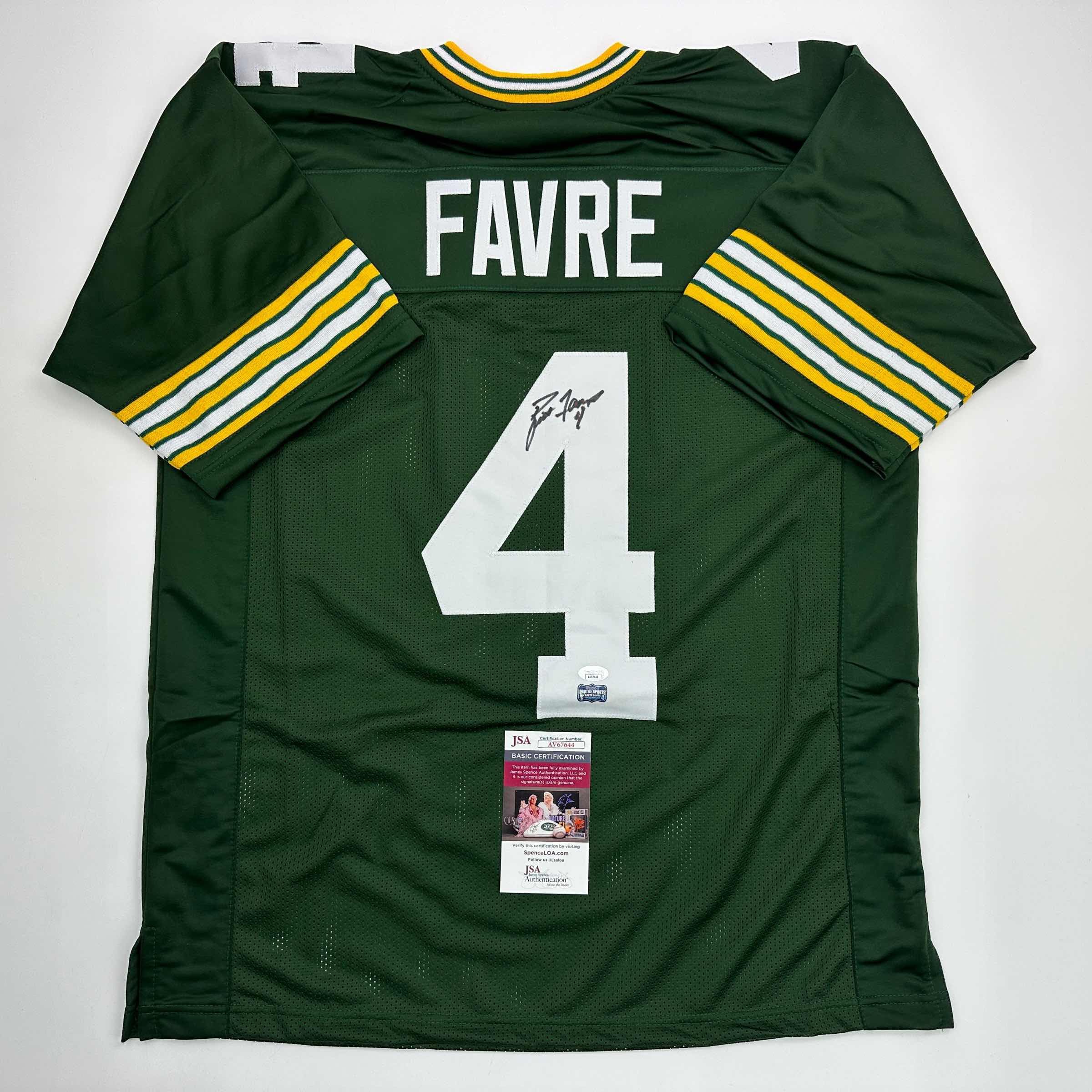 Autographed/Signed Brett Favre Green Bay Green Football Jersey JSA