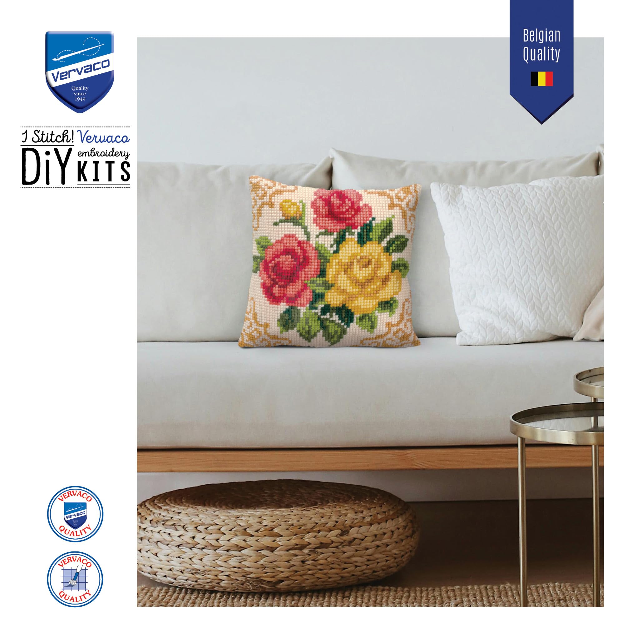 VERVACO Kit Cuscino Punto Croce Girasole 40x40 Cm - Set Ricamo Per Principianti Con Istruzioni