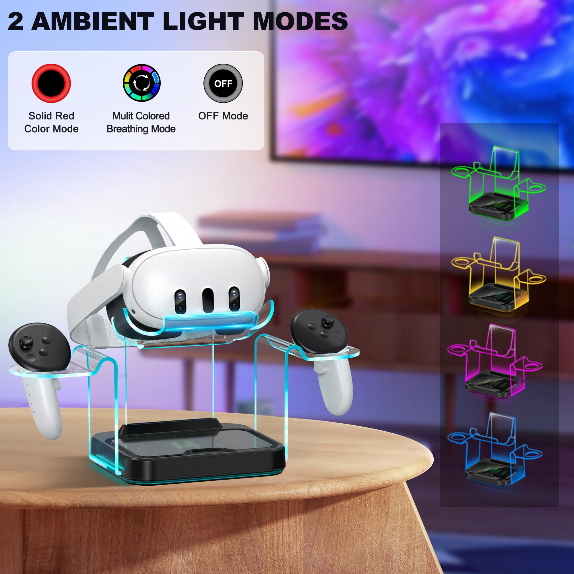 Ladestation für Meta Quest 3/3S/2 mit 4 wiederaufladbaren Controller-Akkus, Luxuriöse VR-Headset-Ladestation mit LED-Licht, USB-C-Kabel, 15W Adapter, für Meta Quest 3, 3S, 2, Oculus 2