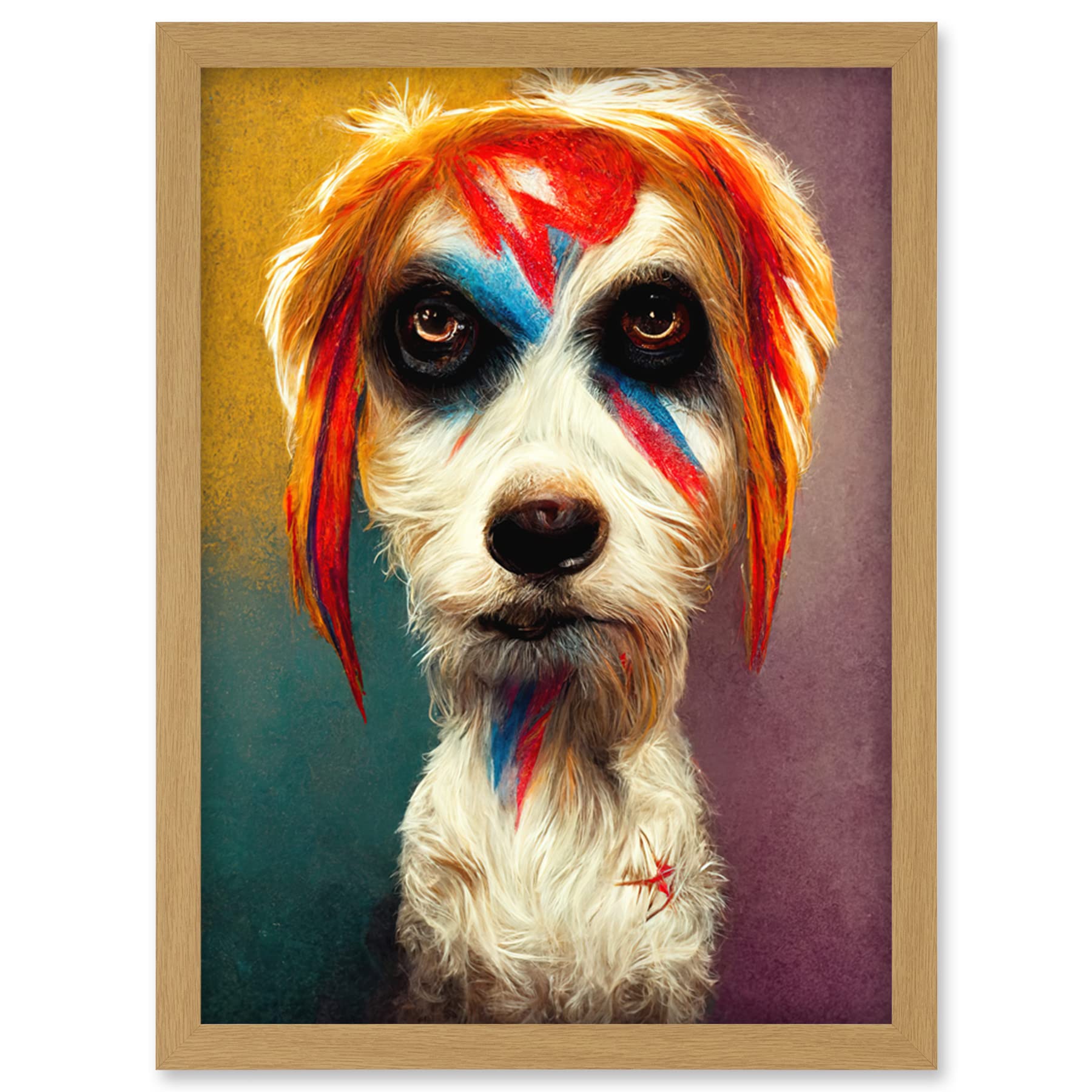 Aladdin Sane Ziggy Stardust Dog Terrier Fun Quirky Painting Framed Wall Art Print - A4 Size - Artery8