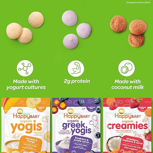 Miniatura 4 de Happy Creamies Family Baby Organic Creamies - Snacks de frutas y verduras liofilizadas con leche de coco fresa frambuesa y zanahoria 1 onza paquete
