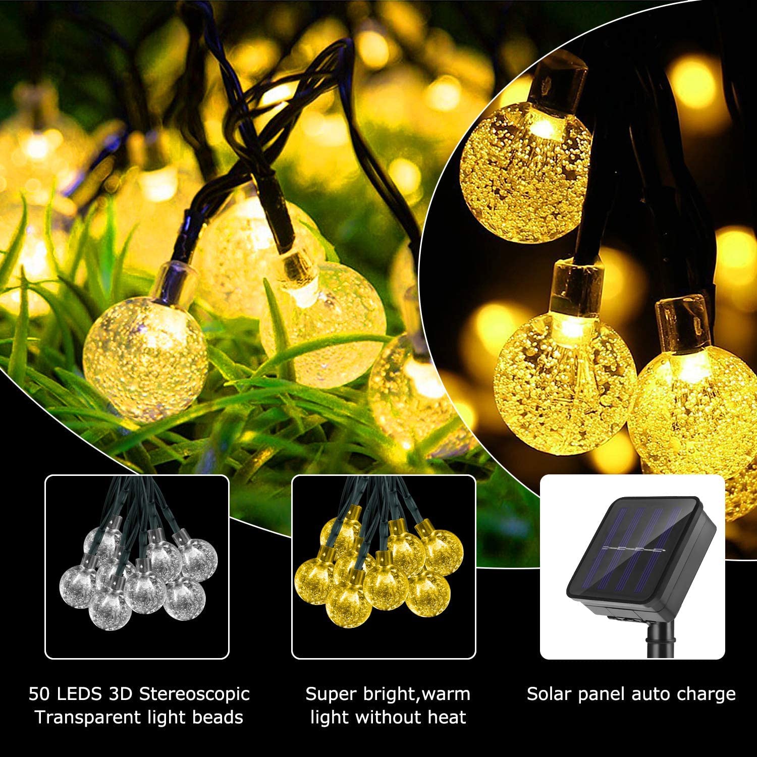 23FT Outdoor Solar String Lights With 50 LED Bulbs – Waterproof For Patio, Garden, Wedding – Warm/Multicolor Options