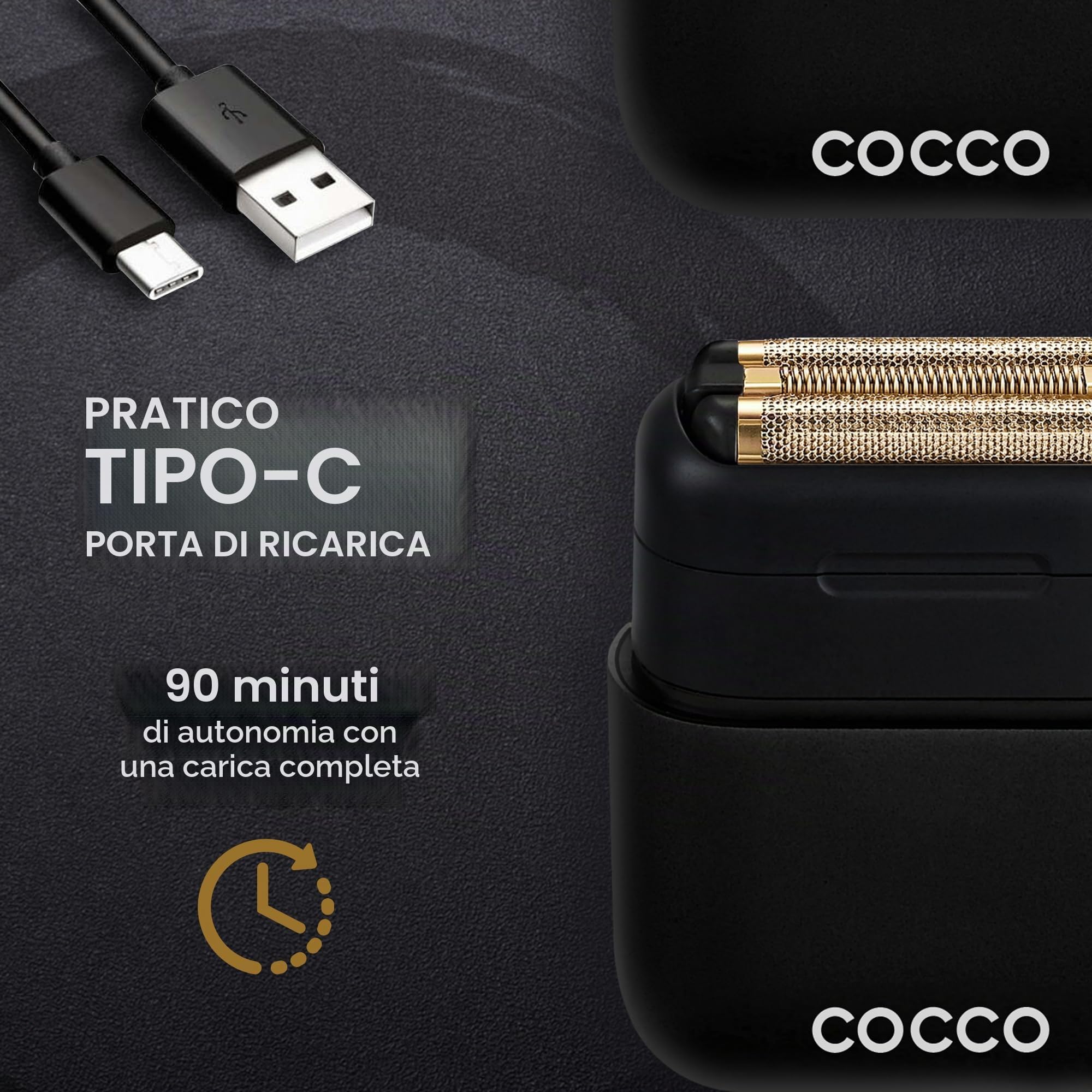 COCCO IMPACTO - Rasoio elettrico da uomo, tripla lamina d'oro, rasoio elettrico per uomini calvi, uso bagnato e asciutto, testina magnetica sostituibile, acceleratore intelligente, durata 90 minuti
