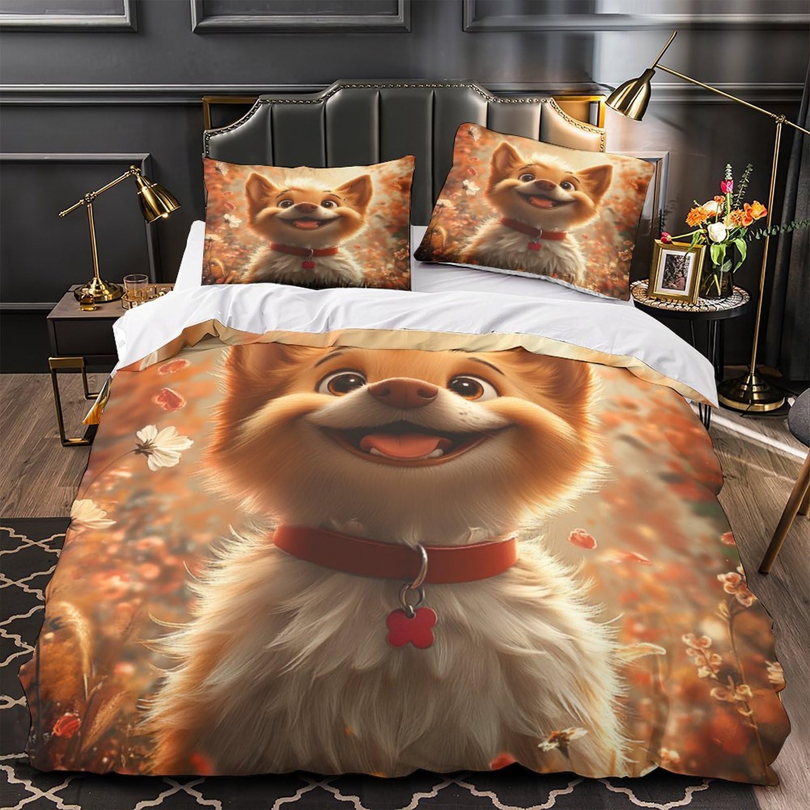 Housse de couette chien 3D pour chambre d'adolescent dynamique et lit double cosy