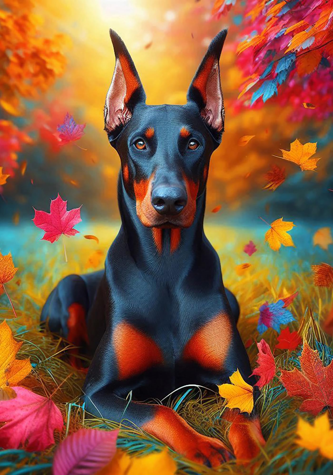 Doberman Black Tan - Best of Breed DCR Falling Leaves House Flag 28" x 40"