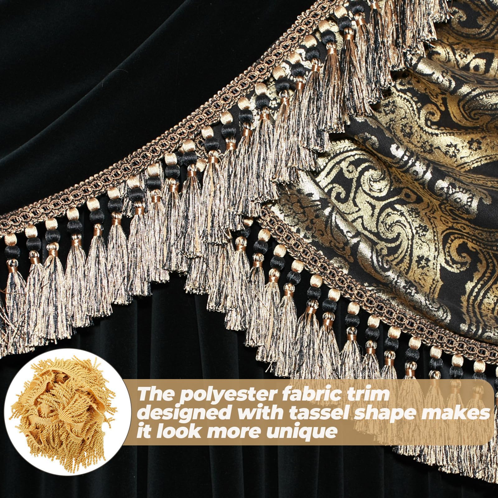 Große Goldene Quastenfransen aus Polyester für Selbstgemacht Dekoration und Vorhangherstellung Praktische und Zuschneidbare Randborte für Kissen und Sofakissen
