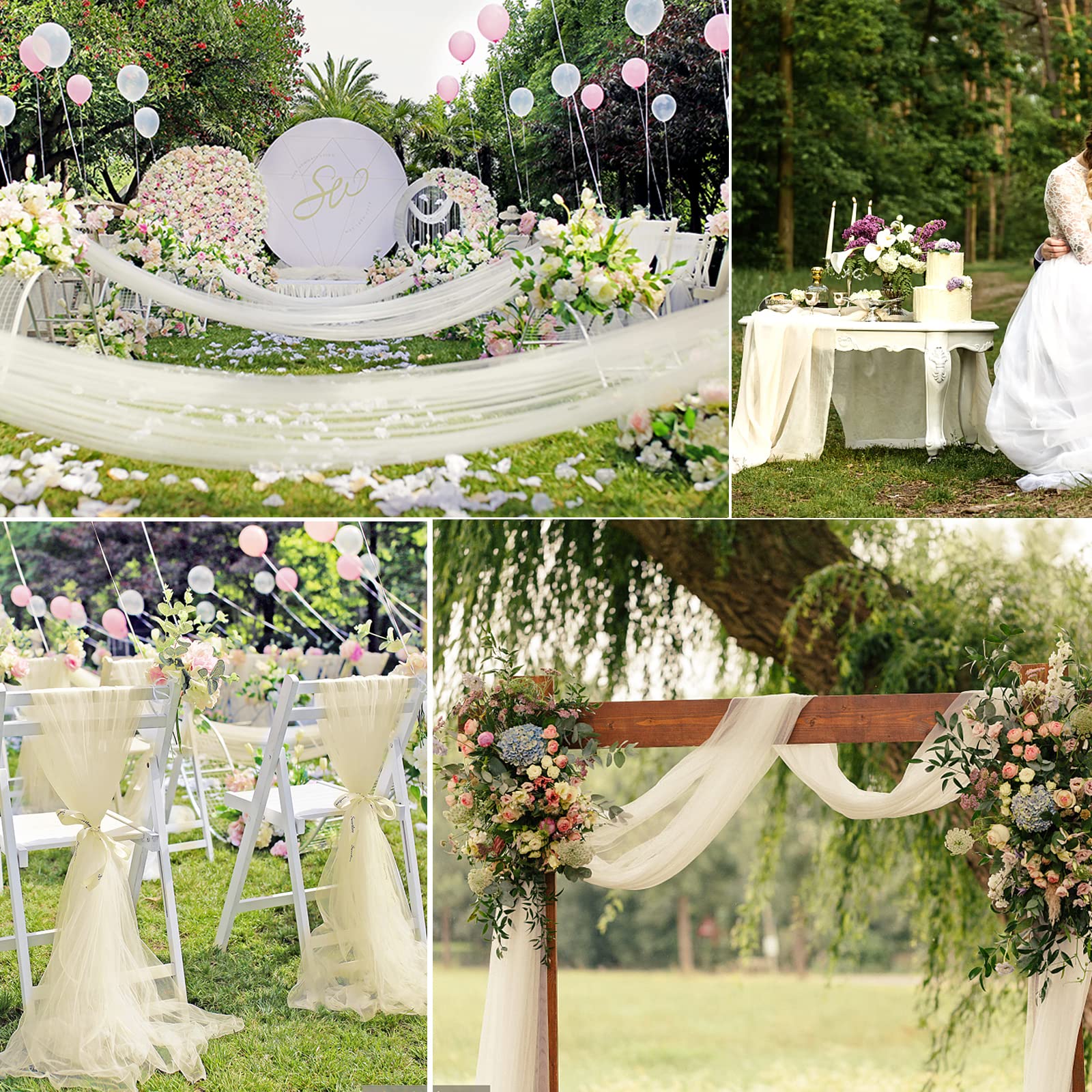Betos - Tende in chiffon con 4 pannelli, in chiffon per matrimoni, in voile e chiffon, per cerimonia, ricevimento, 2 pezzi, colore: Bianco