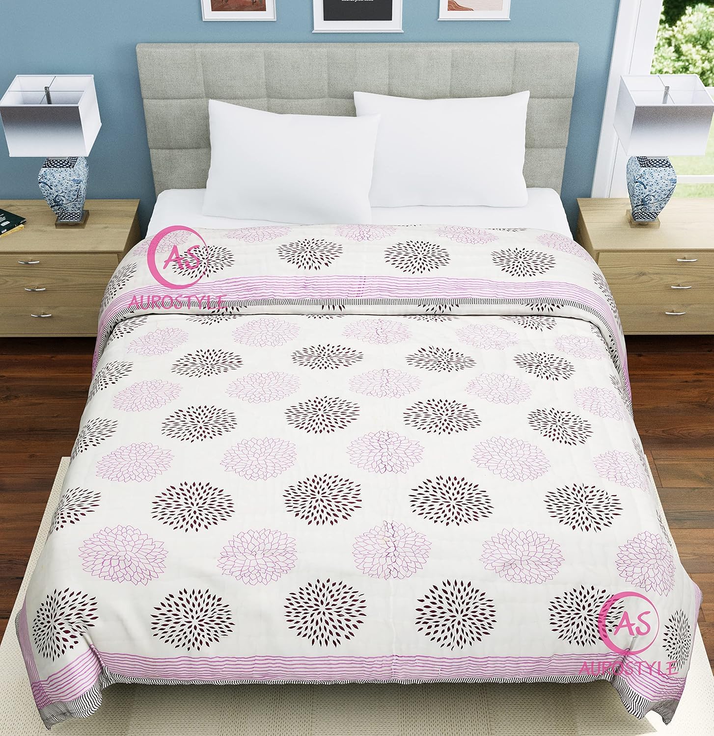 AUROSTYLE 400 TC Pure Cotton Double Bed Soft Jaipuri AC Quilt/Razai/Rajai Floral Print,Jaipuri razai for Winter Printed,(Multicolor, Double Bed, 90 x 105 inch) (Design-D-4)-image-46