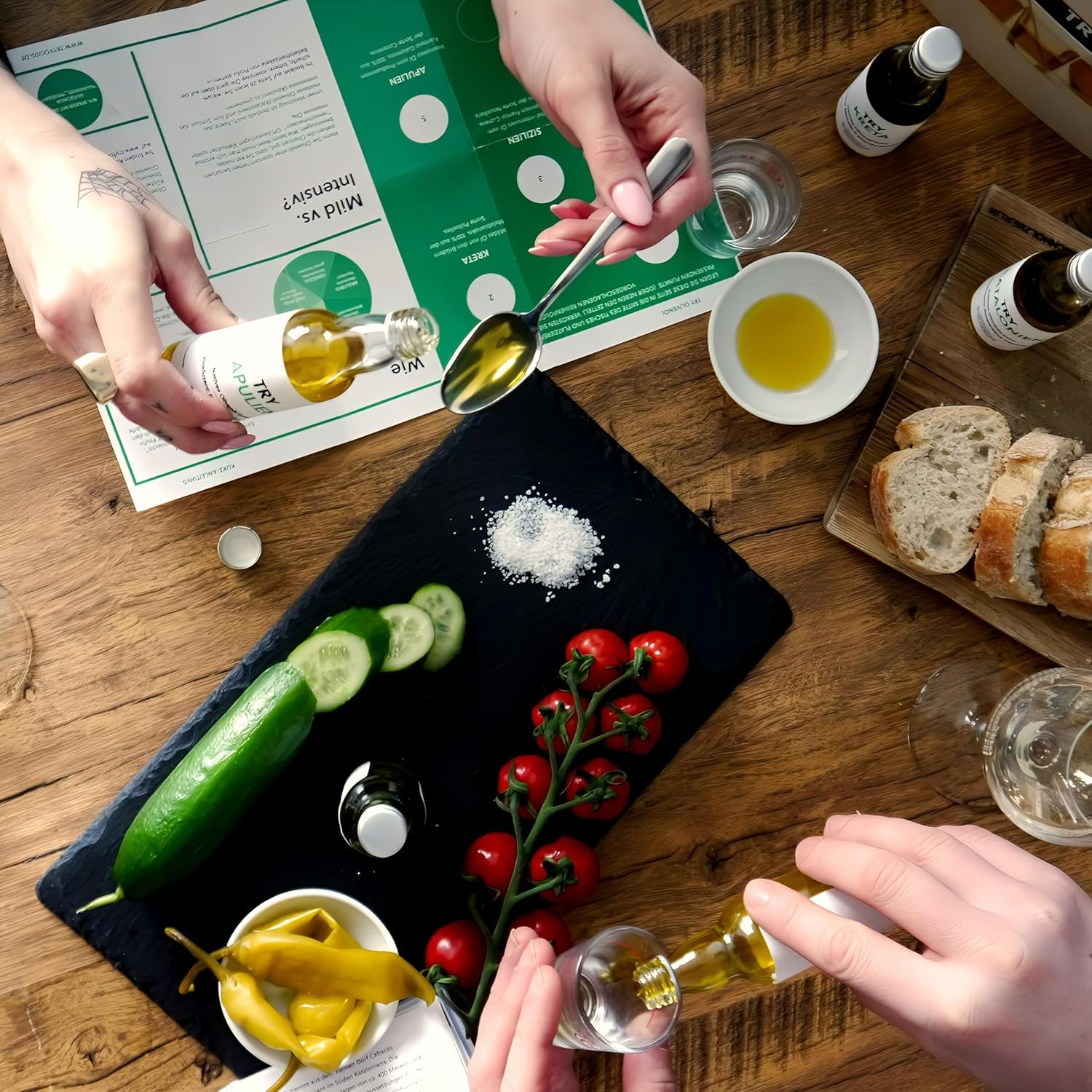 TRY Olivenöl Geschenkset - Probierbox mit Olivenölen extra nativ aus Italien, Spanien, Griechenland & Portugal [5x50ml] - Feinkost Geschenkset für Kochliebhaber