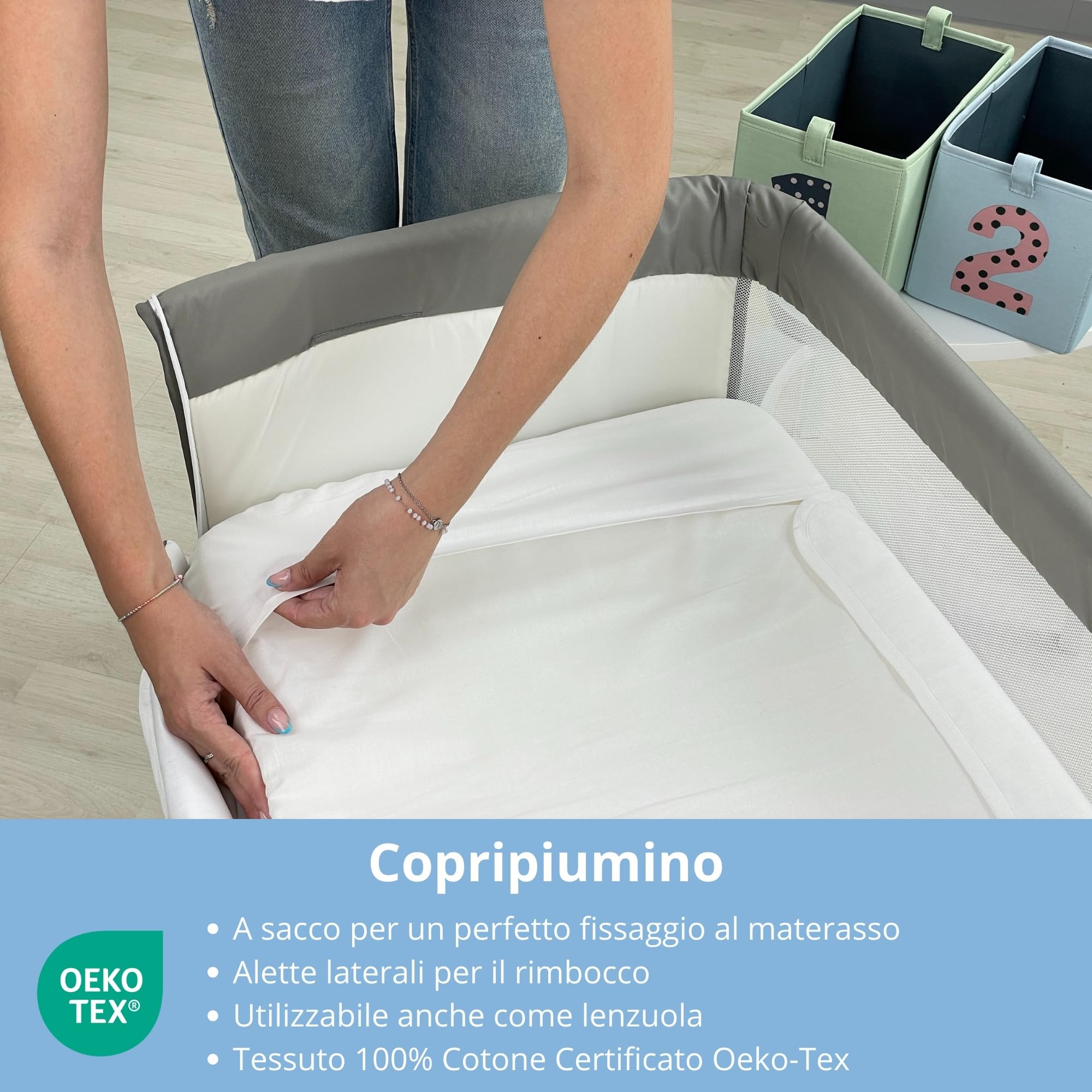 Babysanity Lenzuola Next To Me Compatibili 5 pezzi: Cuscino Neonato Federa Cuscino Piumino Copripiumino Lenzuolo Angoli per Culla Lettino Neonato Chicco Kinderkraft Cam Brevi OEKO-TEX (Stella B)