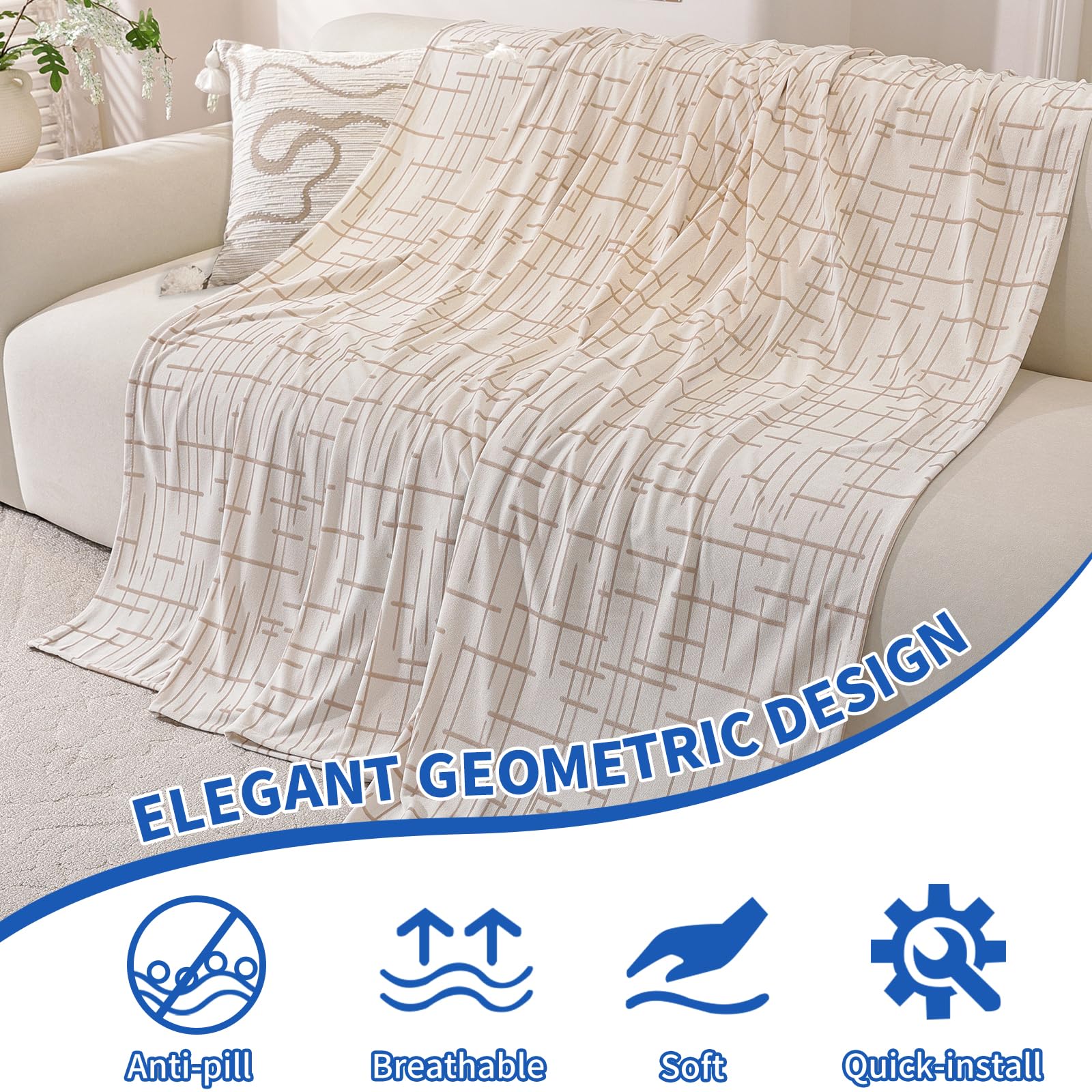 YSTELLAA Funda Sofa 3 Plazas, 200x340 CM, Cubre Sofas Multipurpose con Reposabrazos, Sofa Cover For All Seasons, Funda Sofá Stain-Resistant, Beige