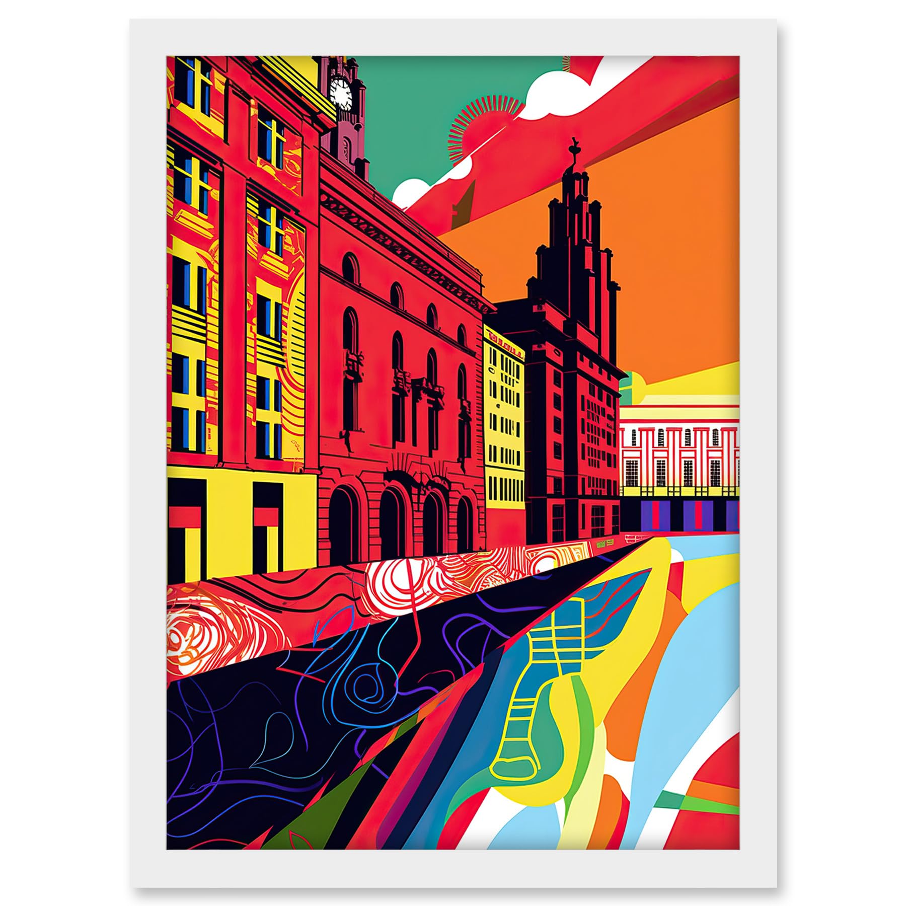 Artery8 Royal Albert Dock Liverpool Waterfront Pop Art Artwork Framed A3 Wall Art Print