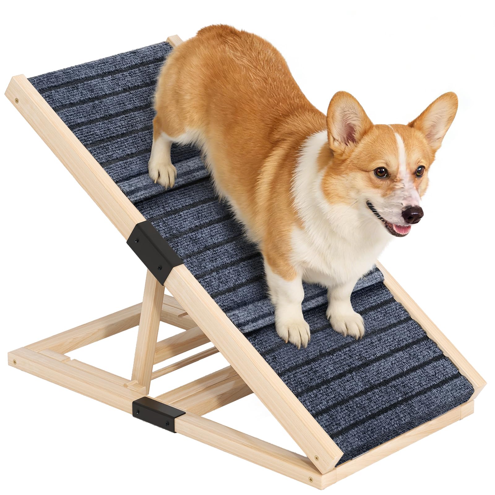 Photo 1 of Adjustable Wooden Dog Ramp for Small & Medium Dogs, 27.6" Long x 11.8" Wide Portable Pet Ramp for Bed, Couch, Sofa & Car, Anti-Slip Carpet, Lightweight Foldable Indoor Outdoor Travel Dog Ramp