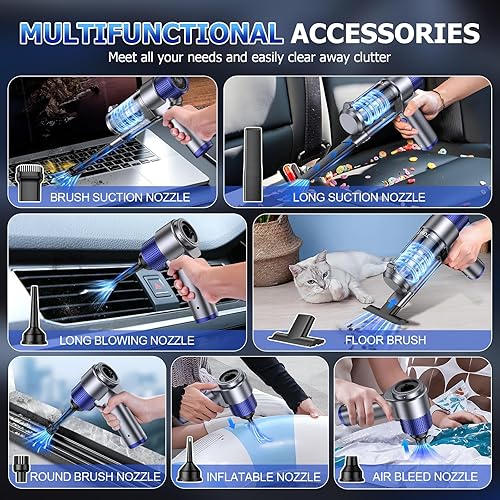 Miniatura 4 de JONYJ Aspirador de mano inalámbrico para automóvil, 16000 PA, aspiradora de mano portátil, 2 en 1 plumero de aire y mini aspiradora recargable con