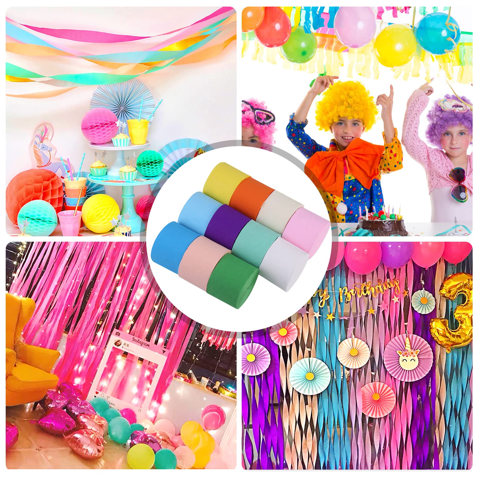 Papier Crépon Pour Décorations De Fête - Lot De 10 Rouleaux De 25 Mètres X 4,5 Cm - Couleurs Arc-en-ciel (blanc, Noir, Vert, Violet, Orange)
