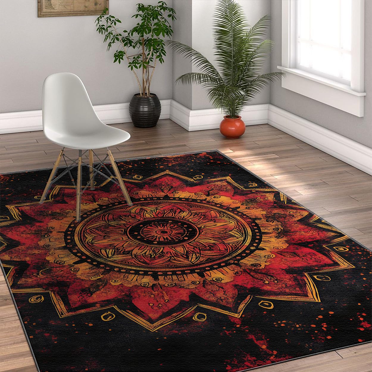 Tapis de sol lavable doux 4'x7' rouge et noir anti-taches pour bureau et cuisine