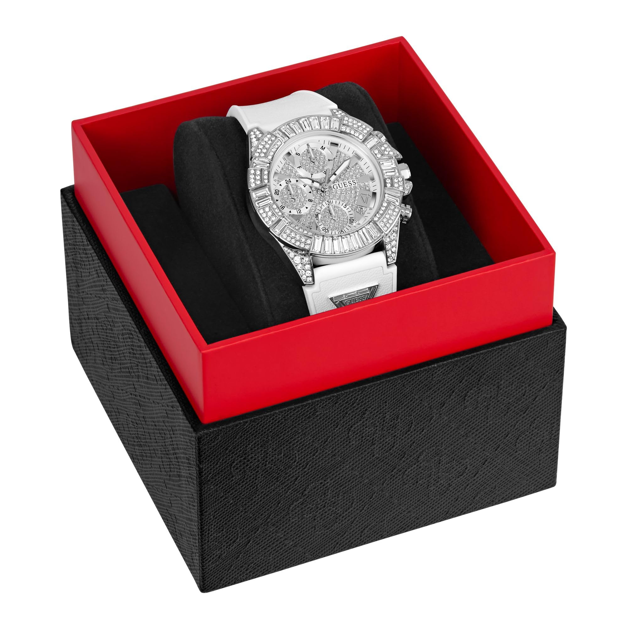 GUESS Silver-Tone Leather Multifunction Watch