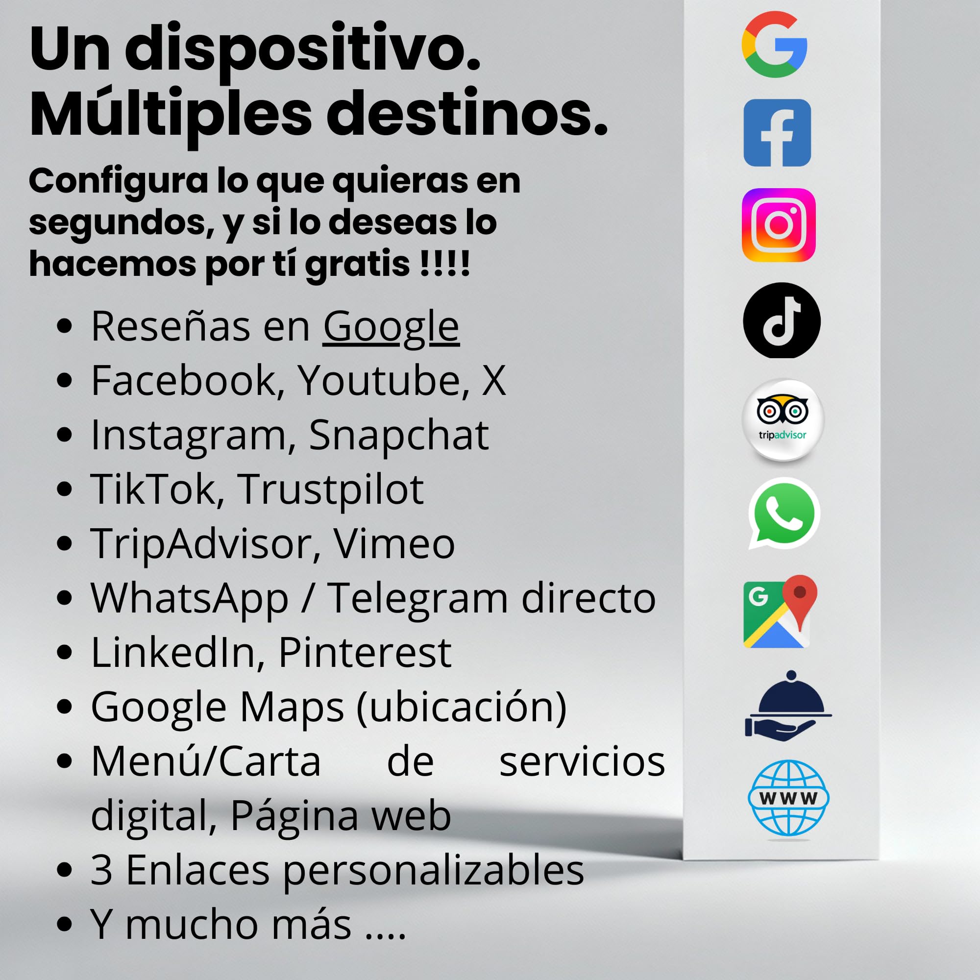 Placa NFC + QR Todo-en-Uno:Conecta tus Redes Sociales y dispara tus Reseñas |Mini Web Incluida|Filtro AntiNegativas|Sin Cuotas|Ideal Hostelería, Comercios (1 Acrilico en Castellano)