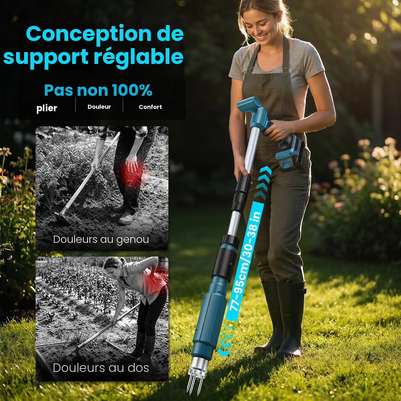 Désherbeur Électrique Compatible Makita 18 V, 77–95 cm Télescopique Réglable Arrache Pissenlit avec 3 Griffes Inoxydable, Arrache Mauvaise Herbe, Outil pour Desherber(sans Batterie)
