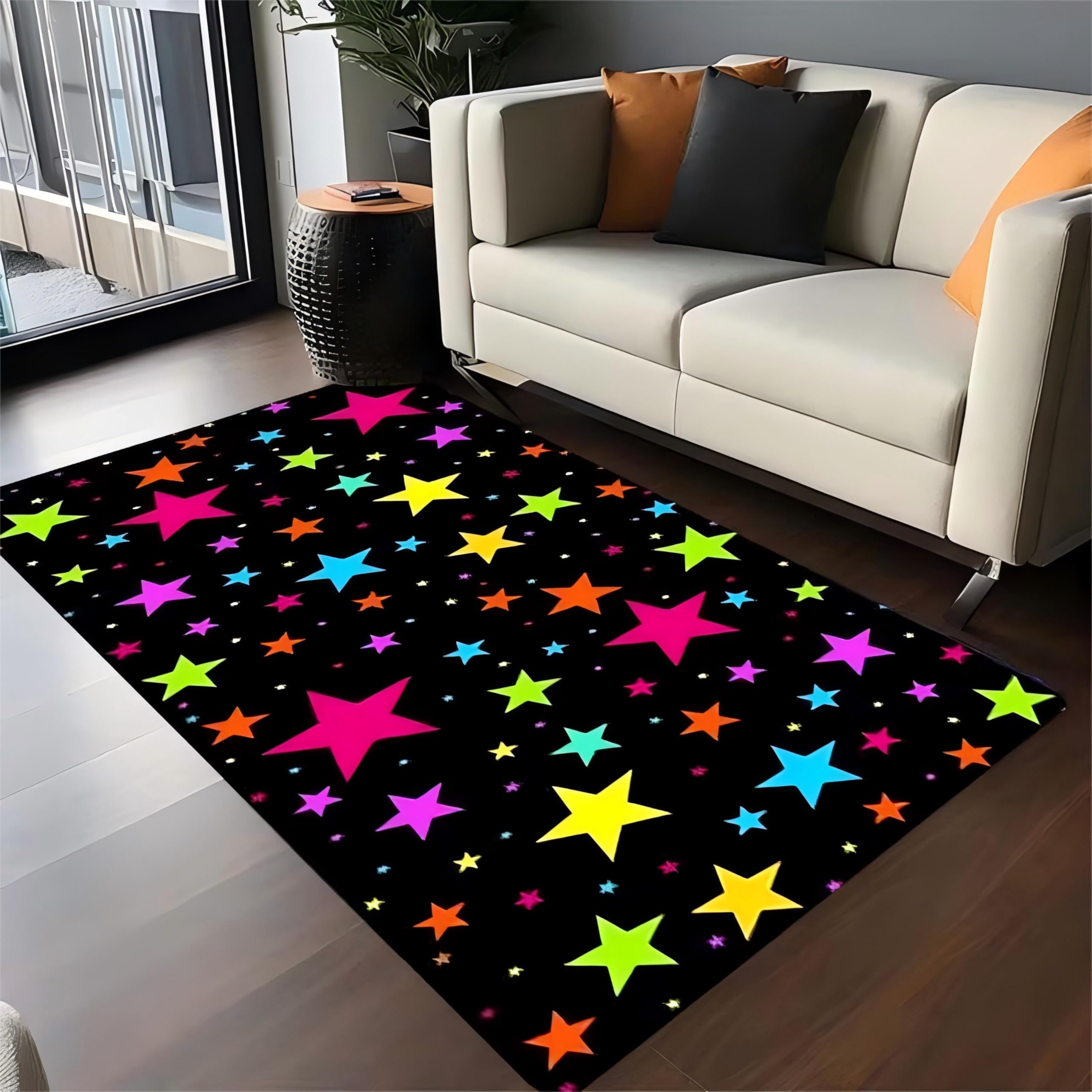 Star Area Rug, 180x260cm Simple and Stylish Colorful Star Large Area Living Room Rug, 3D Printed Rugs, Washable and Easy-to-Clean Carpet for Bedroom, Kitchen, and Bathroom Interior Decoration