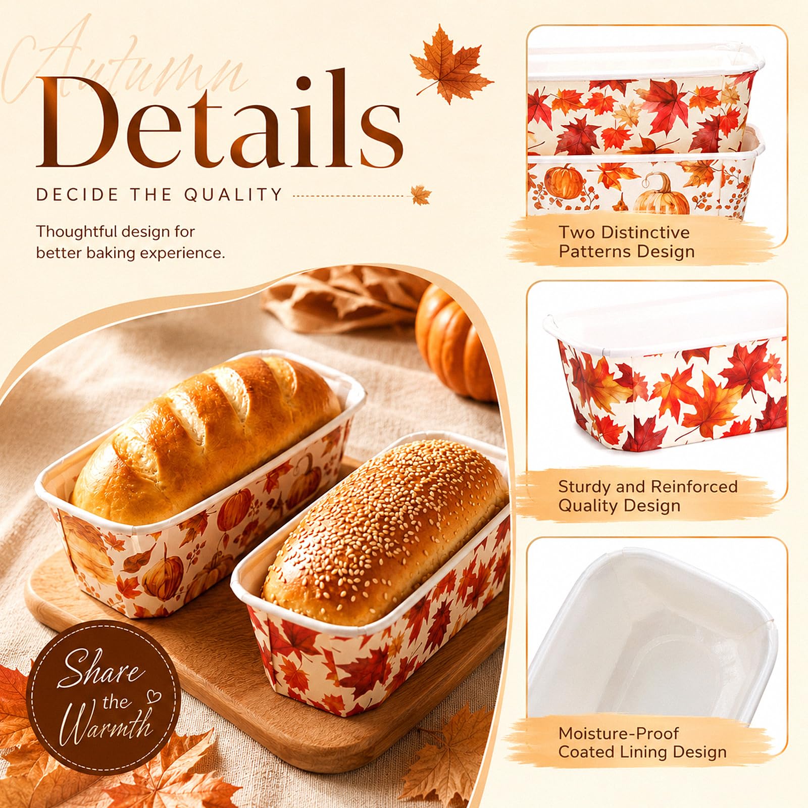 Honeydak Mini-Kastenformen, Einweg-Papier-Brottabletts mit Kunststofftüten und goldfarbenen Bindebändern, Erntedankfest, Brotbeutel für Herbst, Backen, Geschenkverpackung, Partyzubehör, 100 Sets