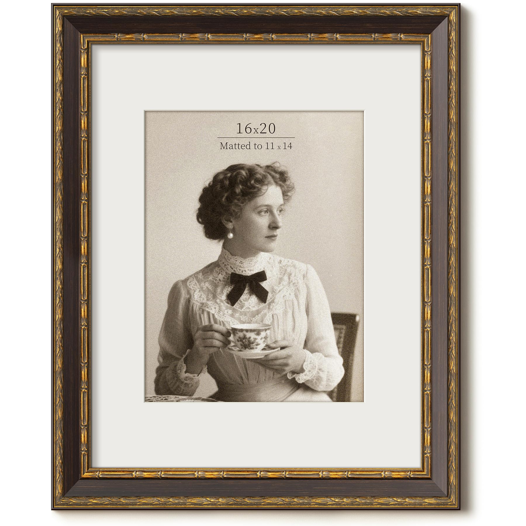 vintage 16x20 picture frame, ornate antique gold 16x20 frame, display 11x14 with mat or 16 x 20 without mat for landscape or portrait, gallery wall decor for home (brown/gold, single)