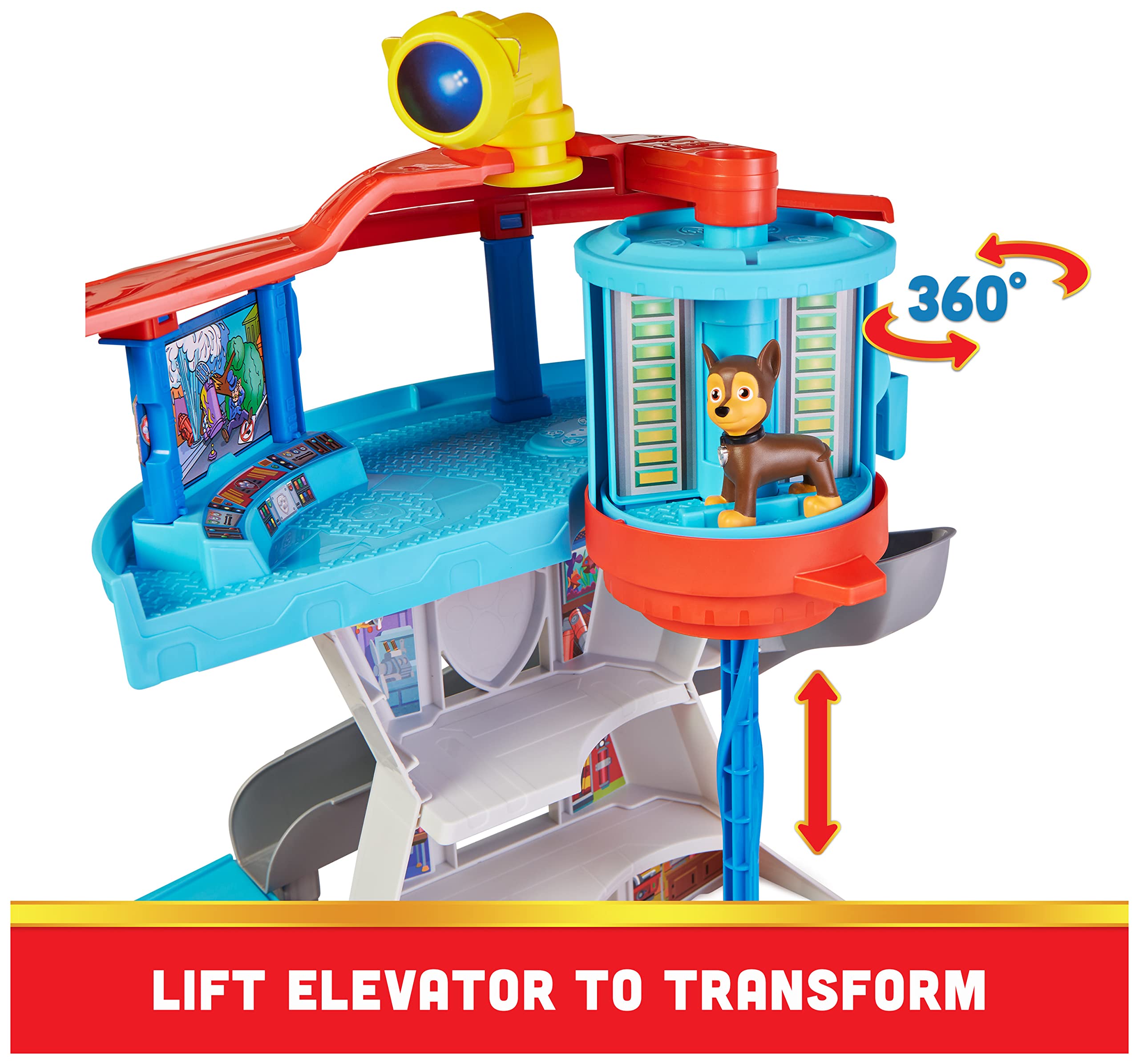 Set di gioco Torre di controllo PAW Patrol con propulsore per auto giocattolo, 2 action figure di Chase, auto di pattuglia di Chase e accessori, giocattoli per bambini da 3 anni in su