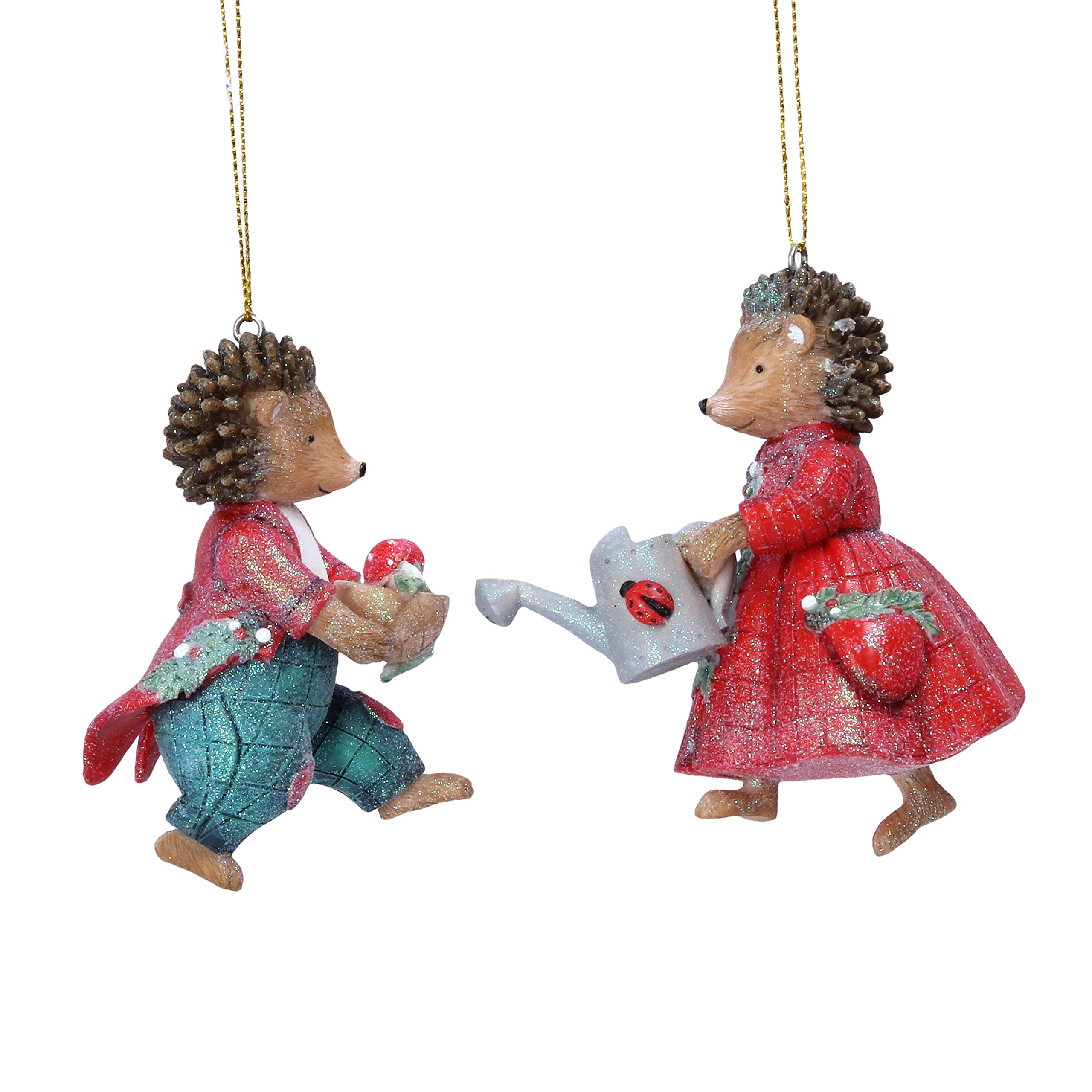 Gisela Graham Resin Mr/Mrs Hedgehog Christmas Decorations