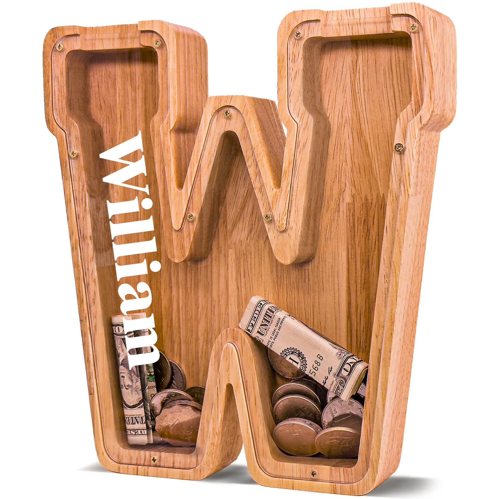 JOOMLAFLY Personalized Wooden Letter Piggy Bank for Kids Larger Letter Piggy Bank for Boys and Girls Initial Coin Bank Customized Piggy Bank Perfect Wood Kids Money Bank for Birthday and Festival