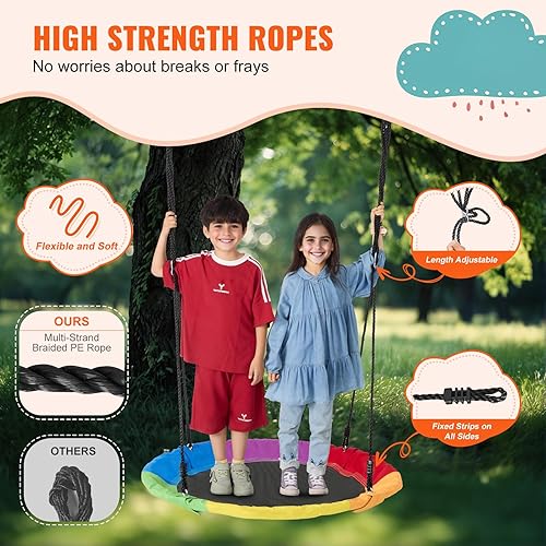 Miniatura 4 de Capacidad de peso de 750 libras, columpio de platillo de 40 pulgadas, asiento de columpio de tela Oxford 900D con 2 correas para colgar en el árbol