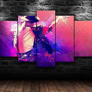 Gtart Quadri Michael Jackson, Il Re Pop Multipannello Quadri Moderni Soggiorno, Canvas Quadro su Tela 5 Pezzi Banksy Stampa Artistica da Parete 5 Pannelli Quadri da Salotto
