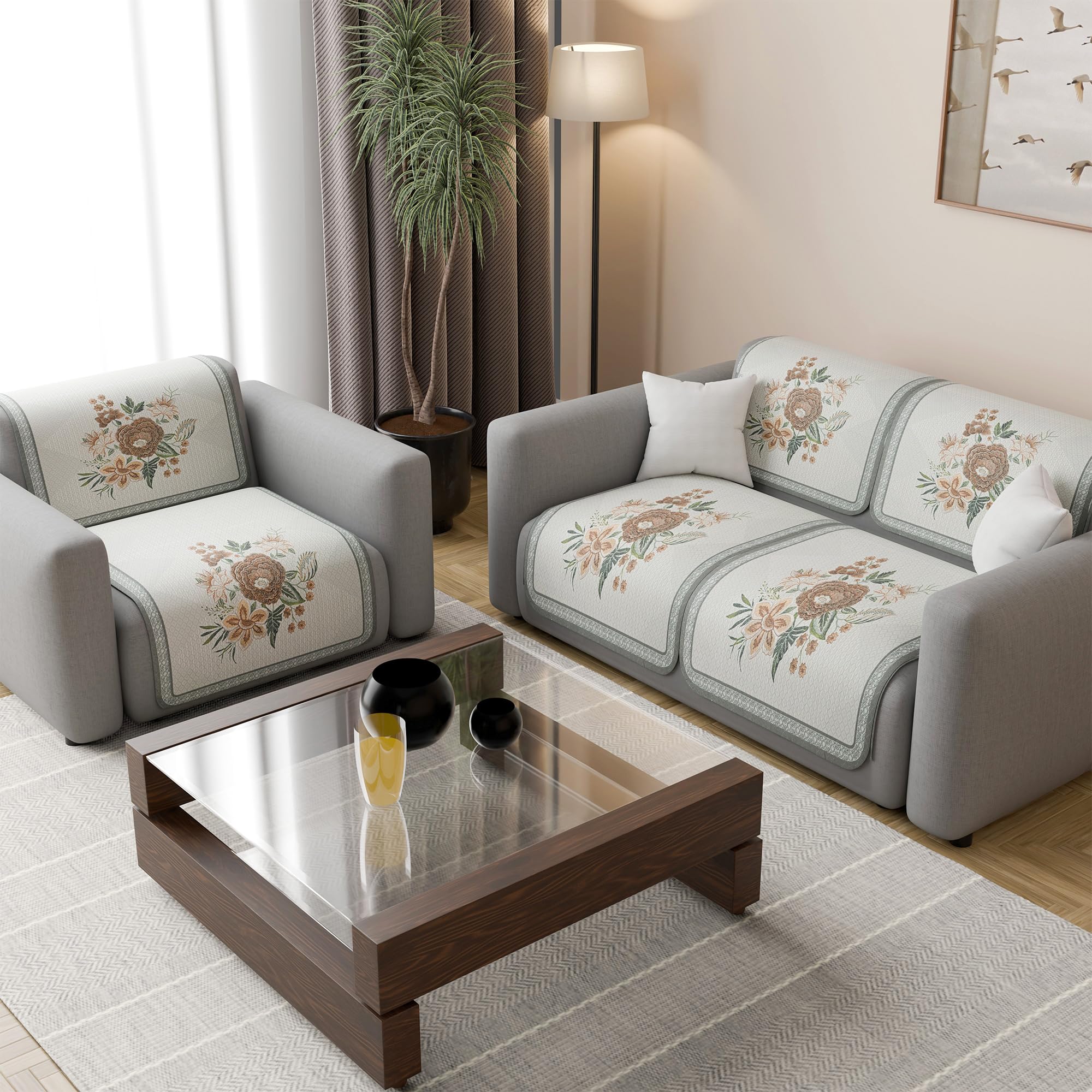 Kuber Industries 2+1 Seater Sofa Cover | Slipcover for Living Room | Thick & Cozy | Non-Slip Comfort Sofa Cover Set | Paradise 1137 Number - Olive Green