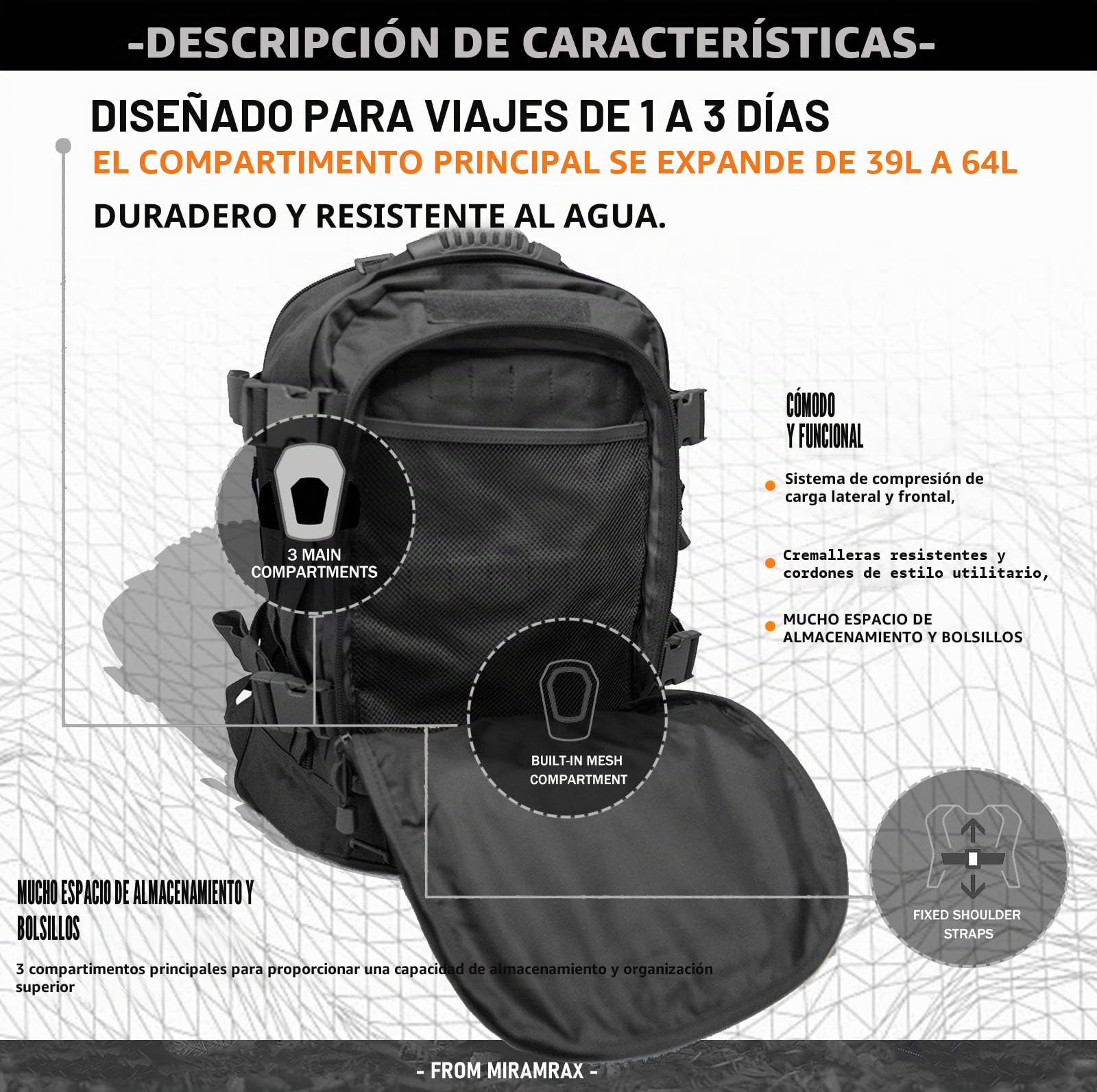 Miramrax - Mochila táctica militar del ejército, mochila de asalto para hombre, mochila de supervivencia, bolsa de 3 días para senderismo