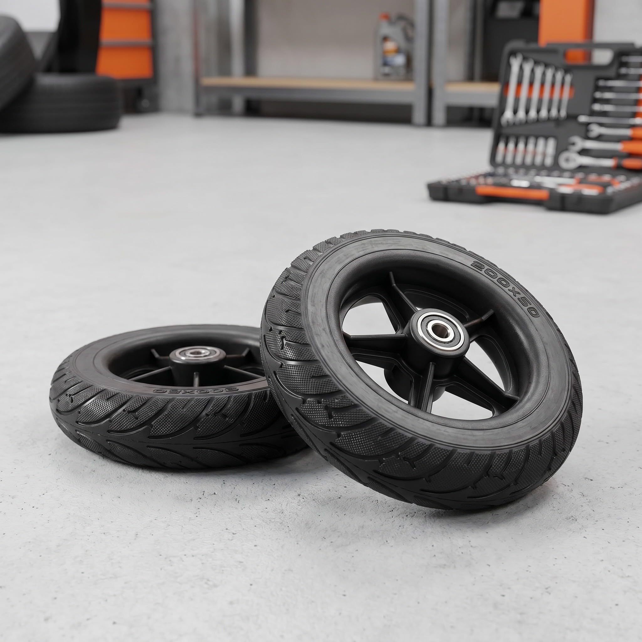 Healeved Elektroroller Reifen 200x50 2 Stück Vollgummi Pannensicher Schwarz mit Kunststoffmaterial für Tägliches Pendeln und Stadtverkehr