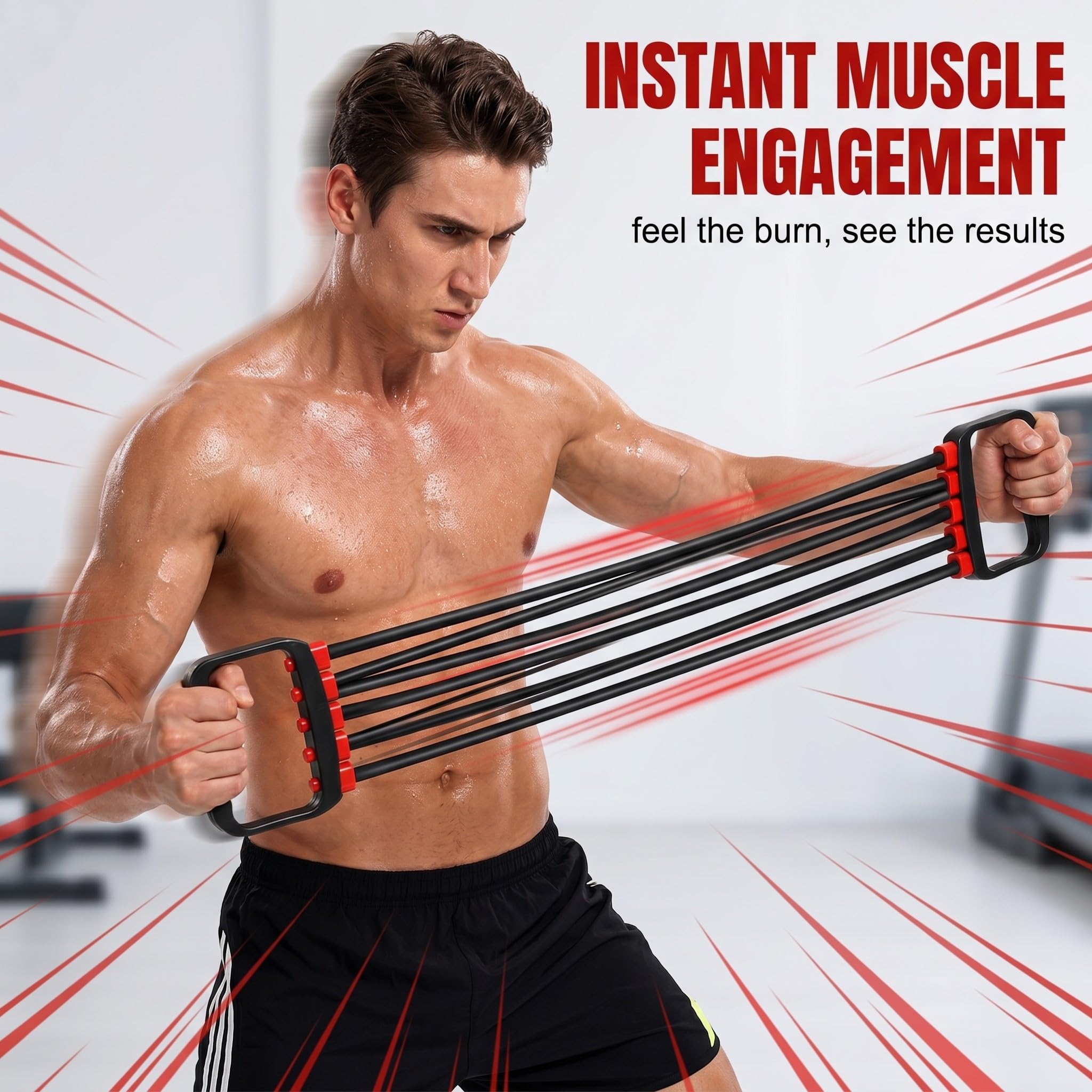 Elastici Per Allenamento, Pettorali Attrezzi, Espansore Toracico Per Uomini, Nero, Resistenza Regolabile 30-150 lbs, Attrezzo Per Allenamento Muscoli Di Braccia, Spalle E Petto, Fitness Casa